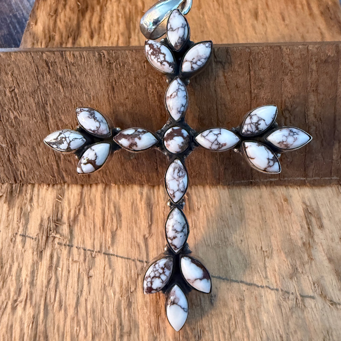 Wild Horse Gemstone Cross Pendant in Sterling Silver