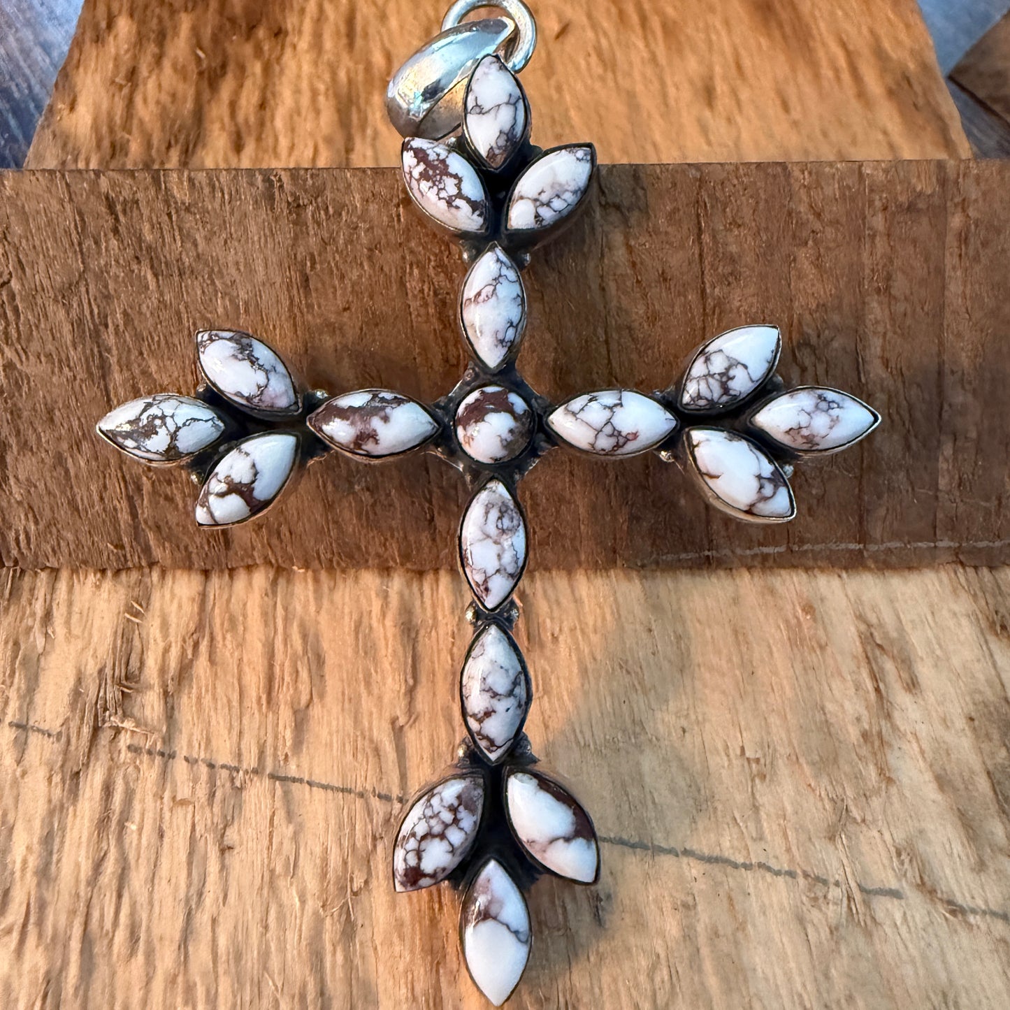 Wild Horse Gemstone Cross Pendant in Sterling Silver