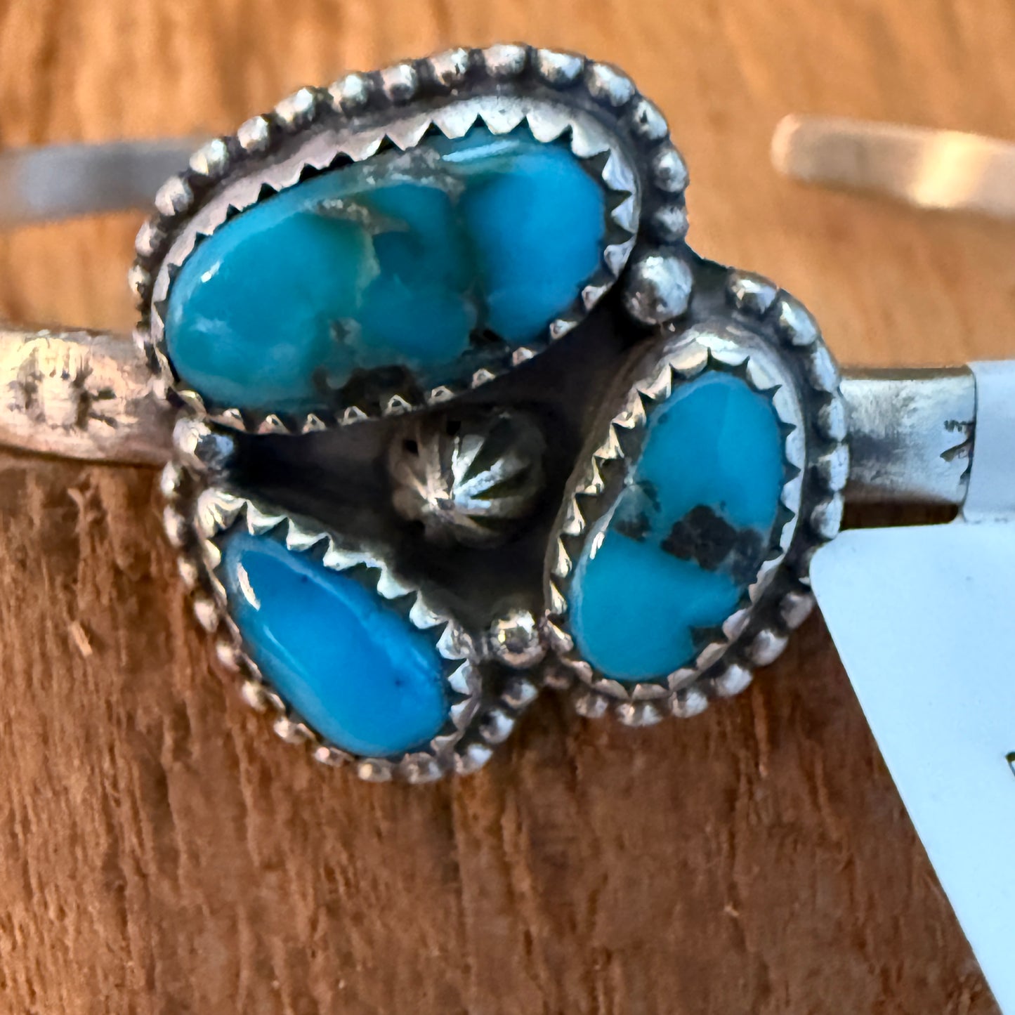 Navajo Style Lone Mountain Turquoise Cluster Sterling Silver Cuff Bangle Adjustable