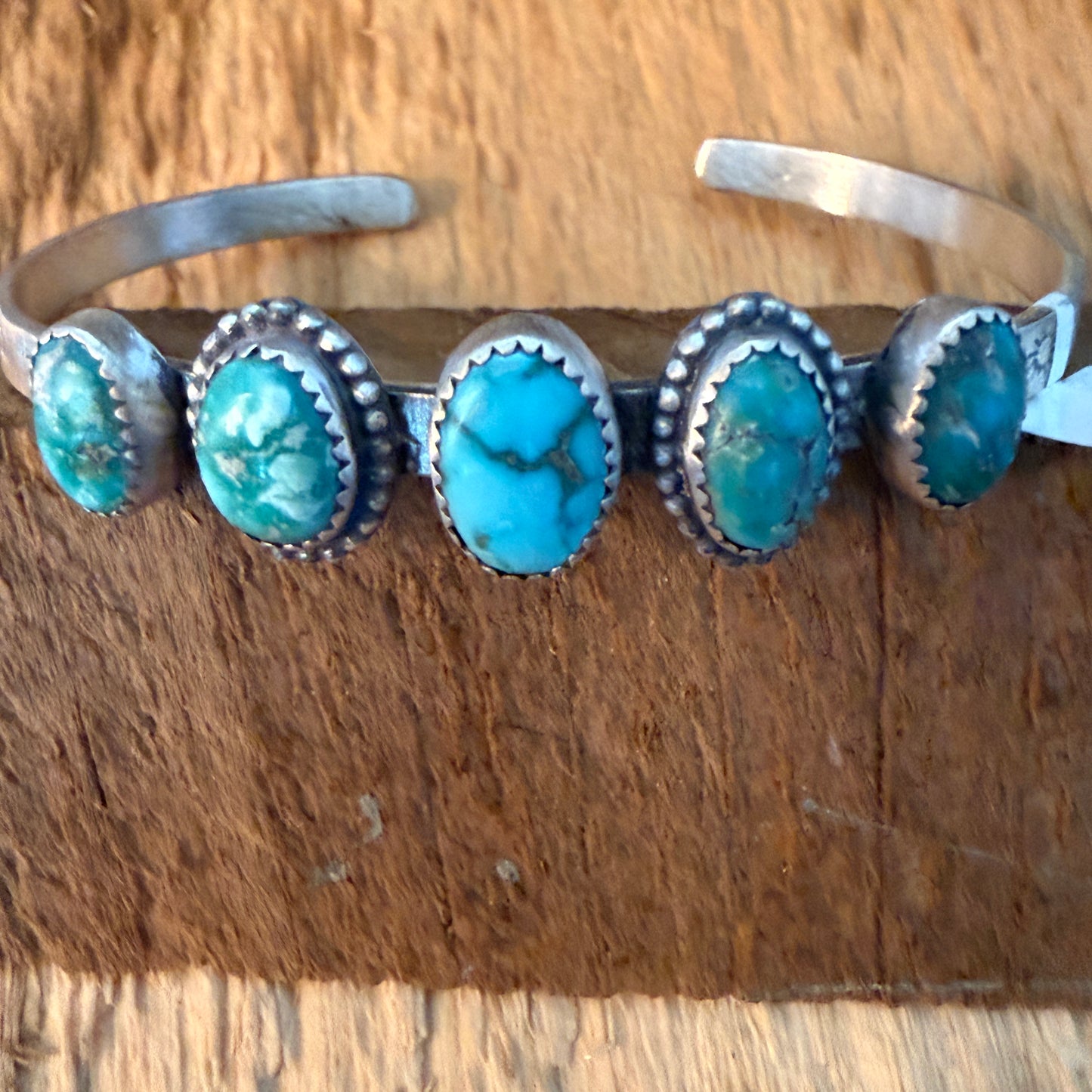 Navajo Style Lone Mountain Turquoise Five Stone Sterling Cuff Bracelet Adjustable