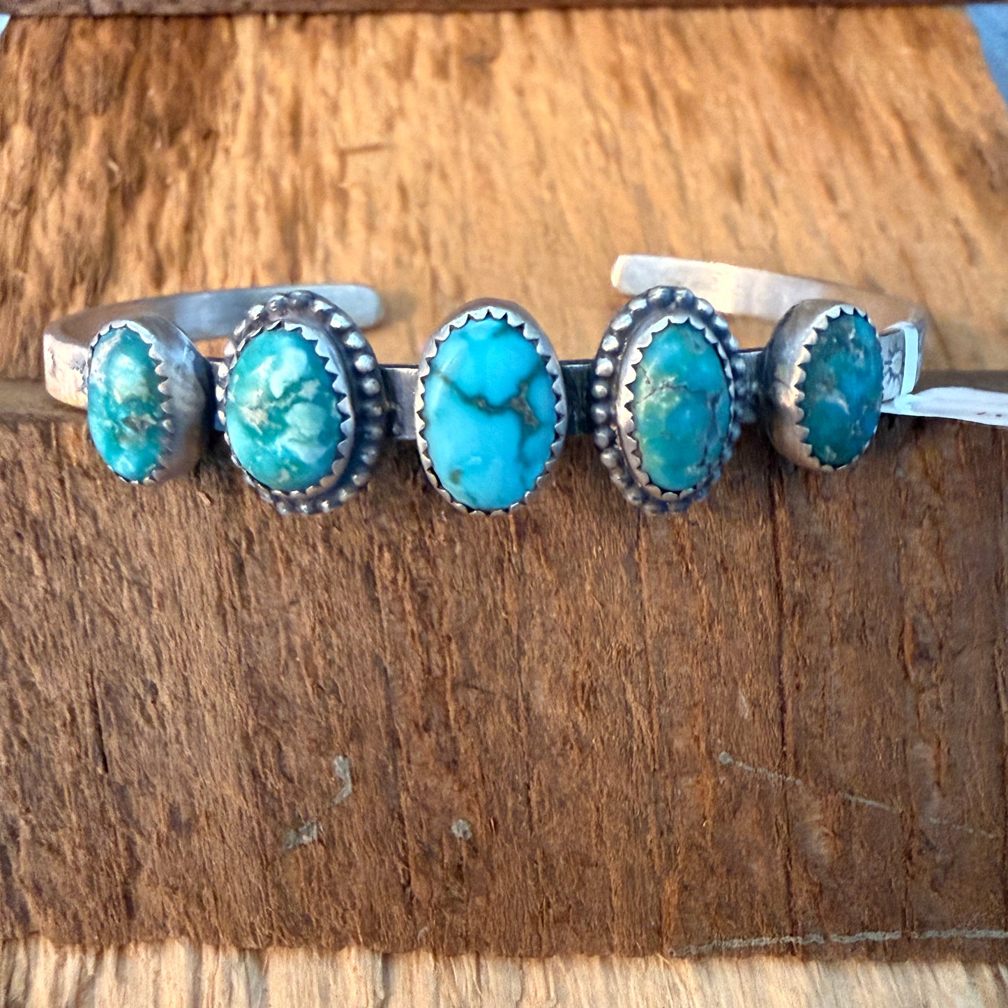 Navajo Style Lone Mountain Turquoise Five Stone Sterling Cuff Bracelet Adjustable