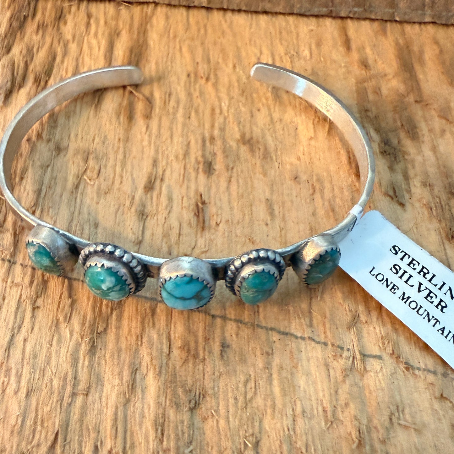 Navajo Style Lone Mountain Turquoise Five Stone Sterling Cuff Bracelet Adjustable