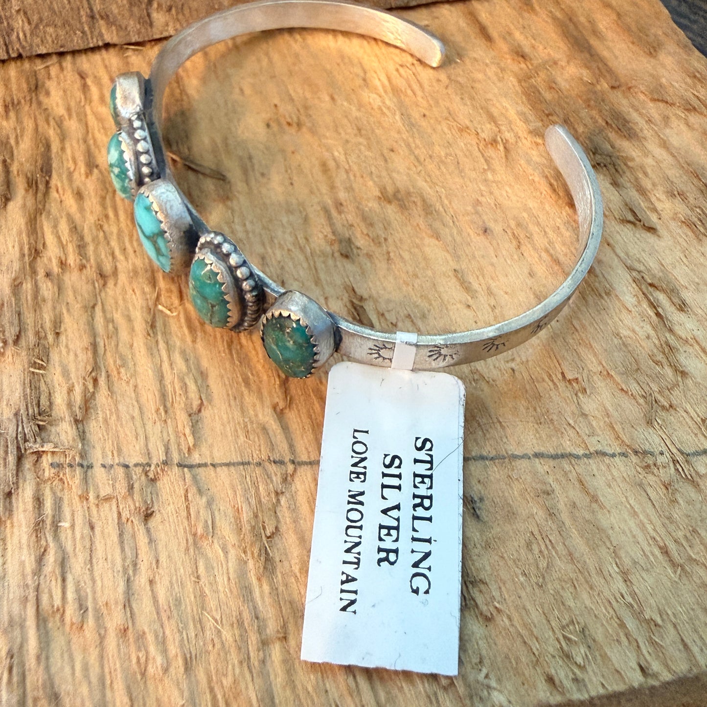 Navajo Style Lone Mountain Turquoise Five Stone Sterling Cuff Bracelet Adjustable