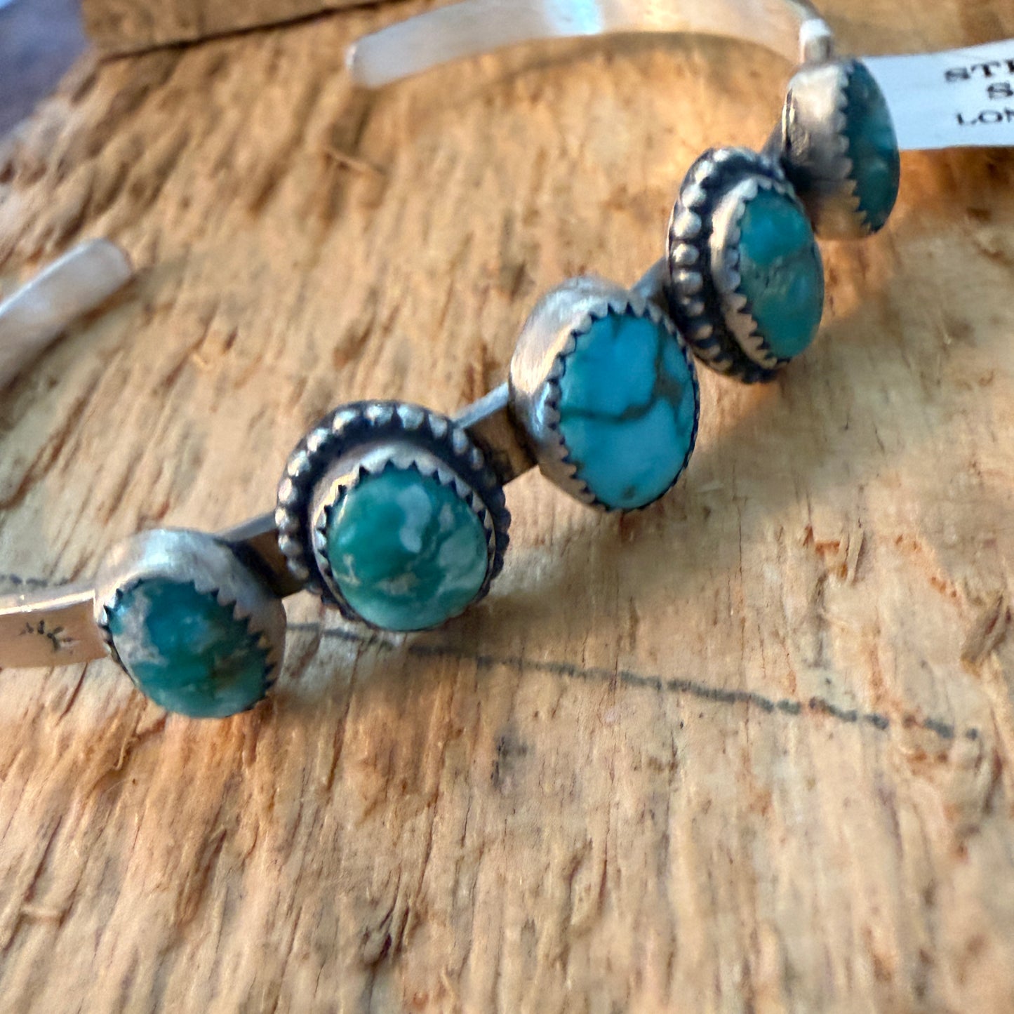 Navajo Style Lone Mountain Turquoise Five Stone Sterling Cuff Bracelet Adjustable