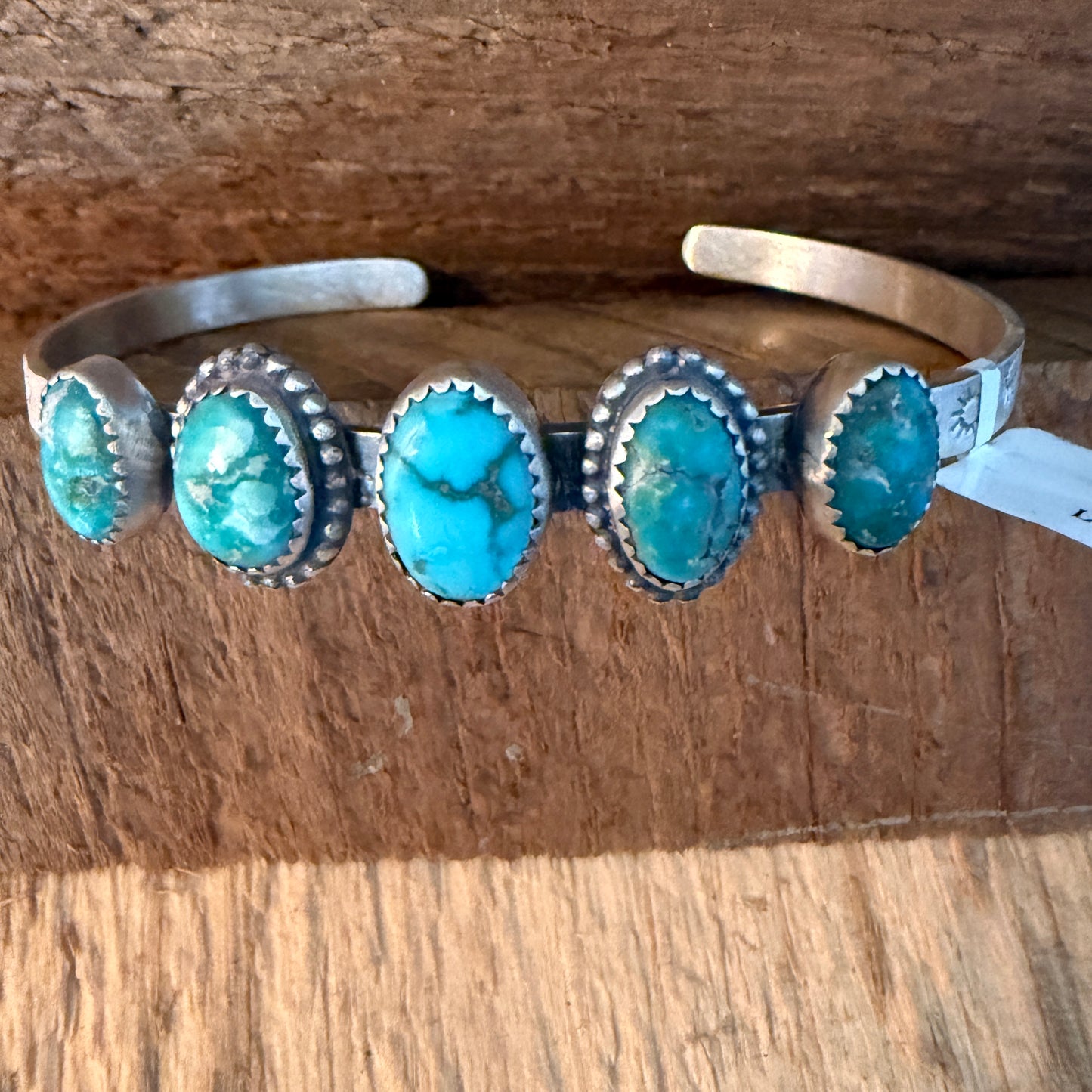 Navajo Style Lone Mountain Turquoise Five Stone Sterling Cuff Bracelet Adjustable