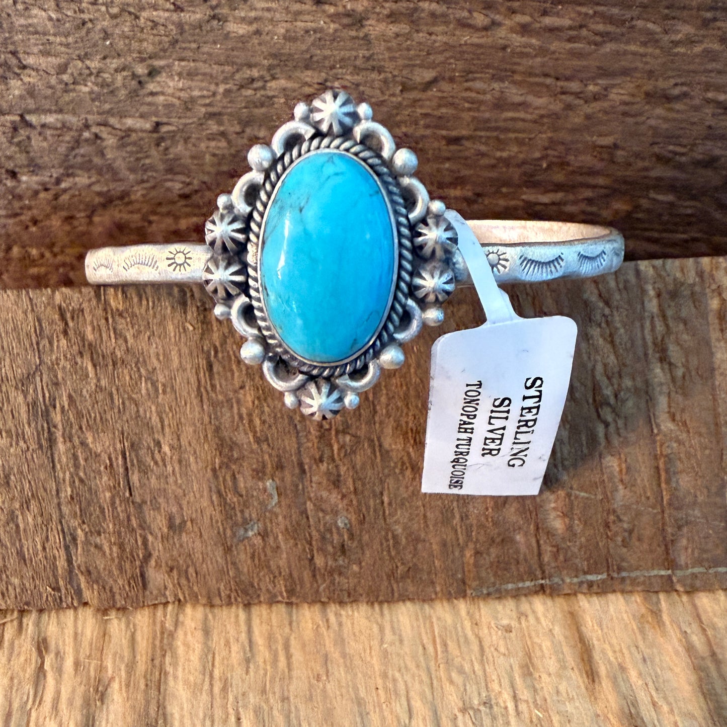 Navajo Inspired Tonopah Turquoise Sterling Silver Cuff Bangle Adjustable
