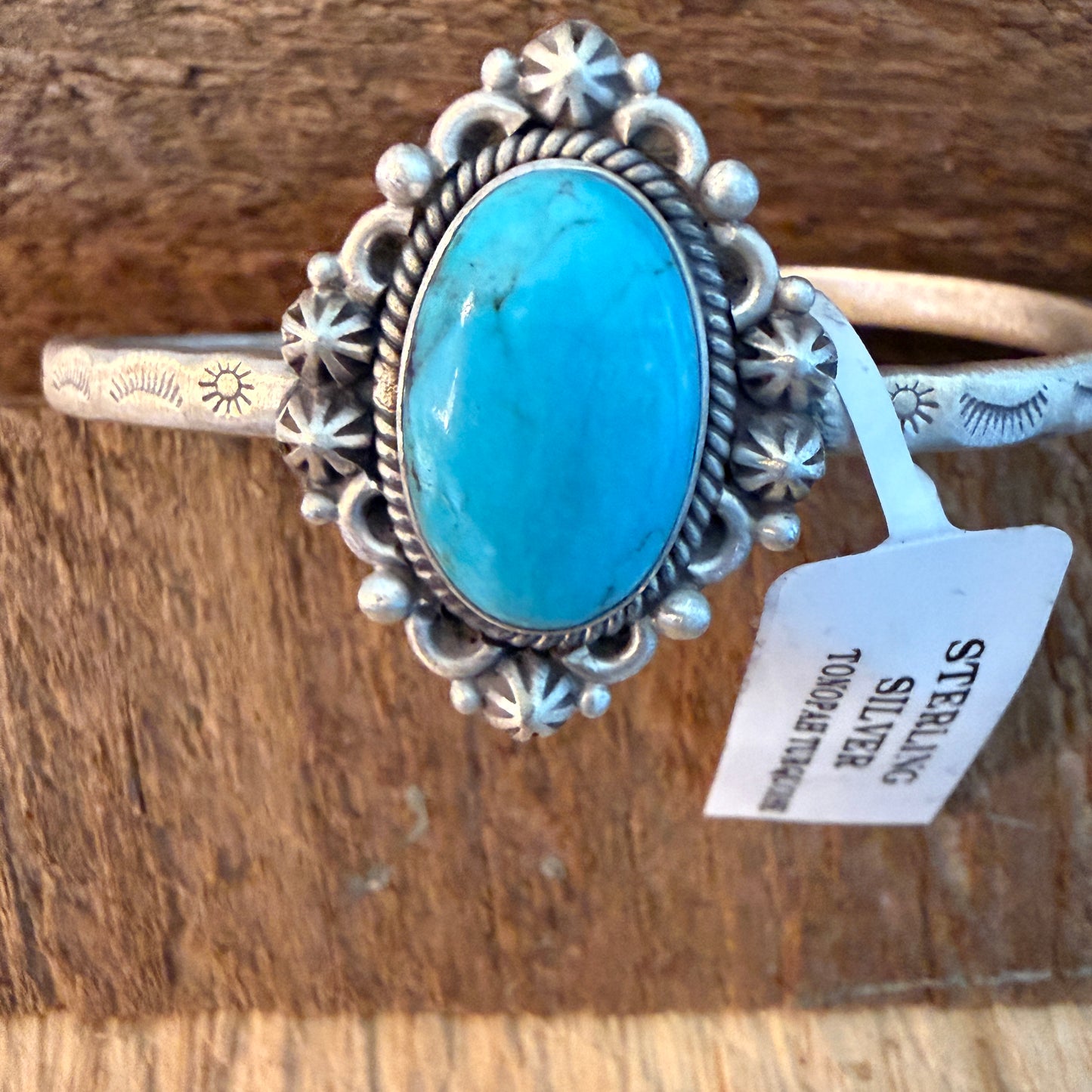 Navajo Inspired Tonopah Turquoise Sterling Silver Cuff Bangle Adjustable