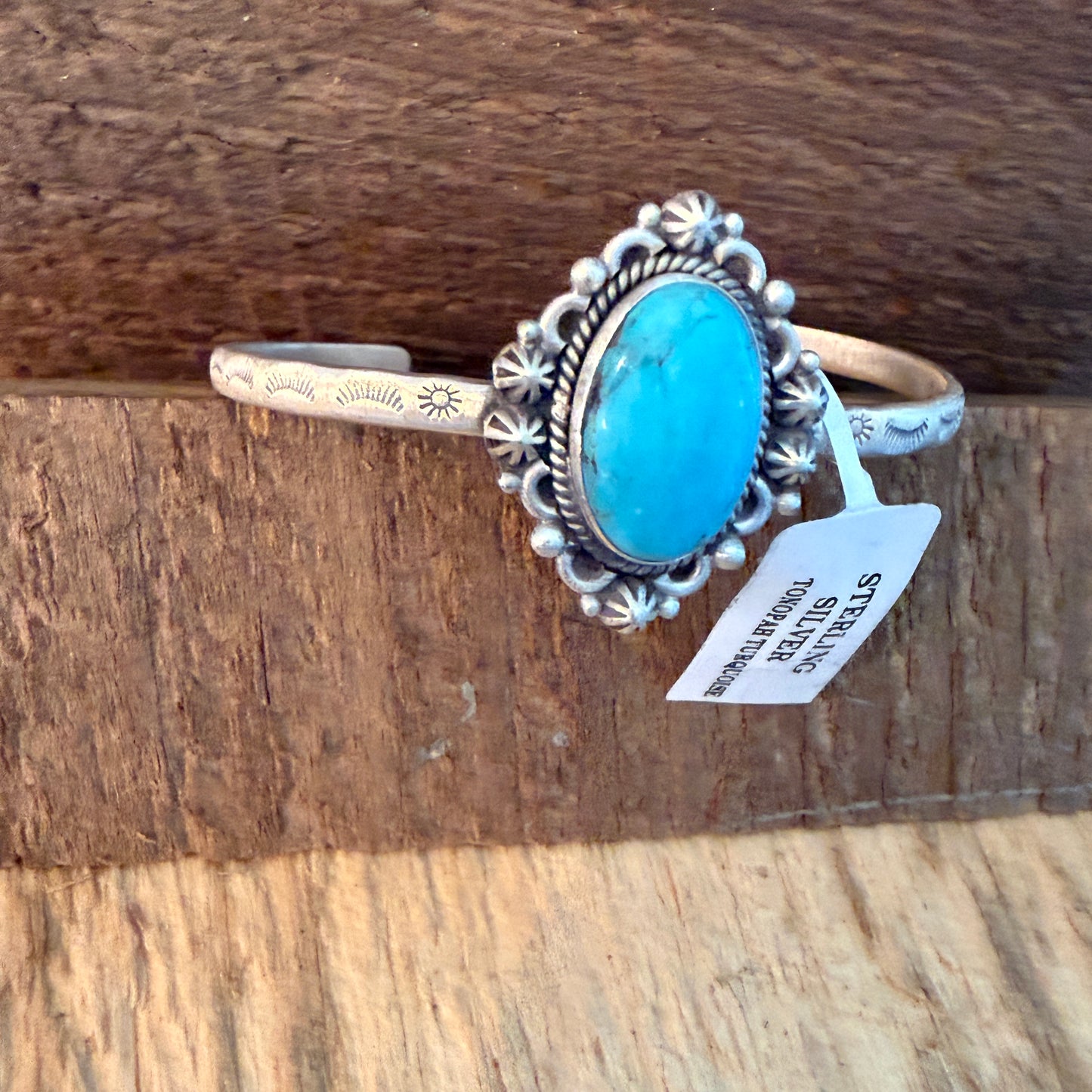 Navajo Inspired Tonopah Turquoise Sterling Silver Cuff Bangle Adjustable