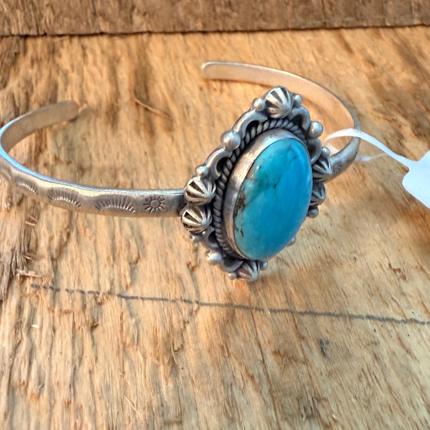 Navajo Inspired Tonopah Turquoise Sterling Silver Cuff Bangle Adjustable