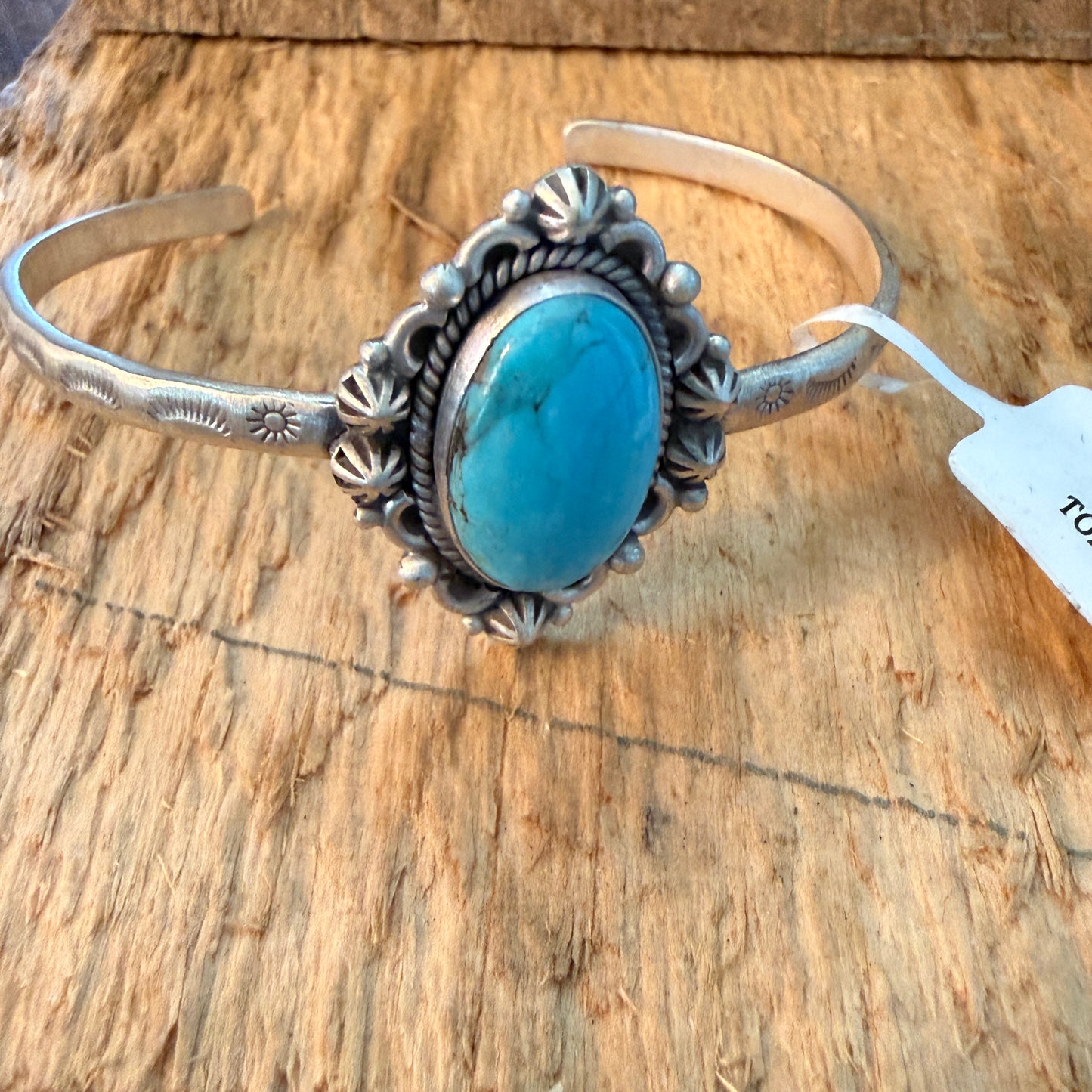 Navajo Inspired Tonopah Turquoise Sterling Silver Cuff Bangle Adjustable