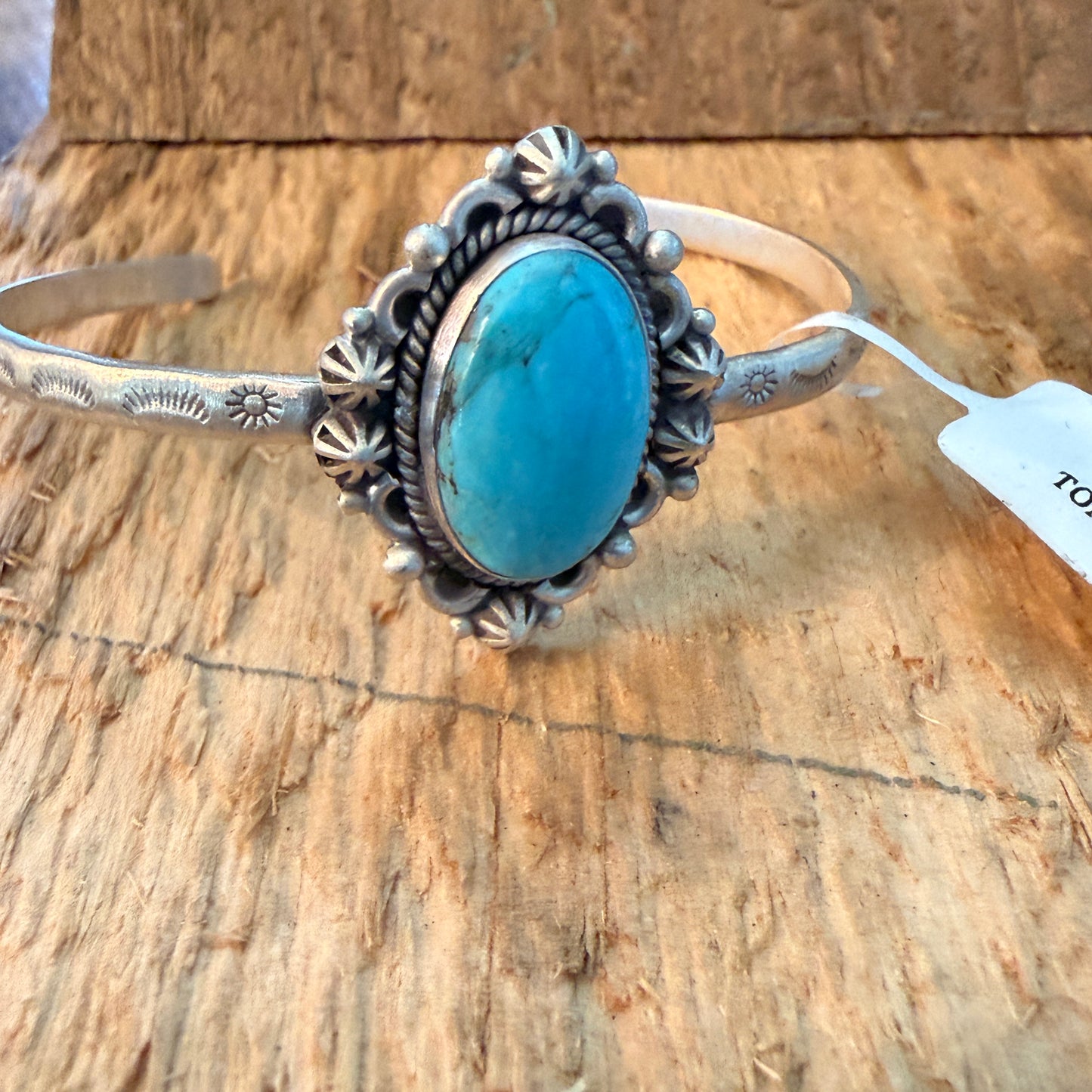 Navajo Inspired Tonopah Turquoise Sterling Silver Cuff Bangle Adjustable