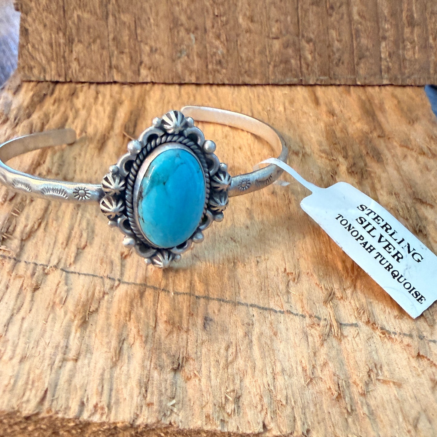 Navajo Inspired Tonopah Turquoise Sterling Silver Cuff Bangle Adjustable