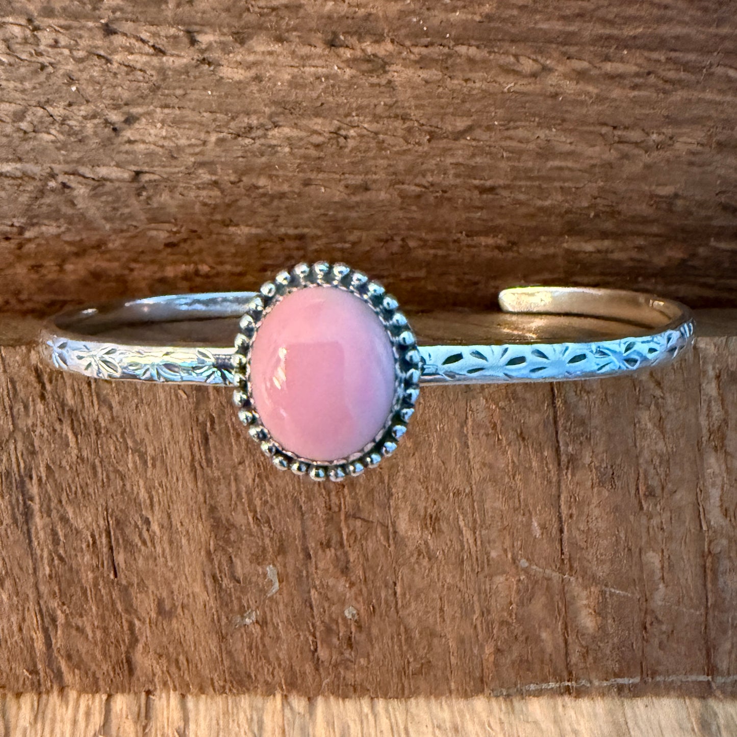 Navajo Style Pink Conch Gemstone Sterling Silver Adjustable Cuff Bracelet