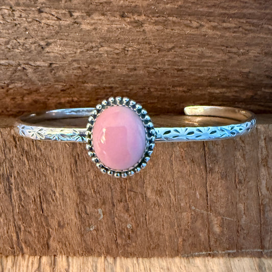 Navajo Style Pink Conch Gemstone Sterling Silver Adjustable Cuff Bracelet