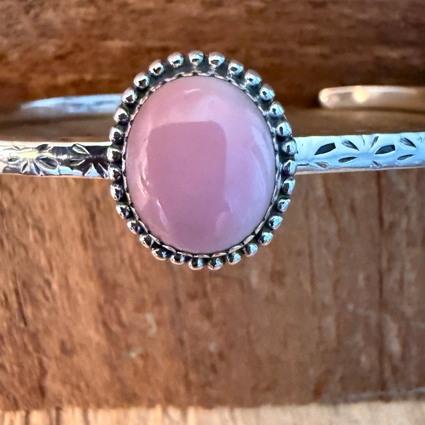 Navajo Style Pink Conch Gemstone Sterling Silver Adjustable Cuff Bracelet