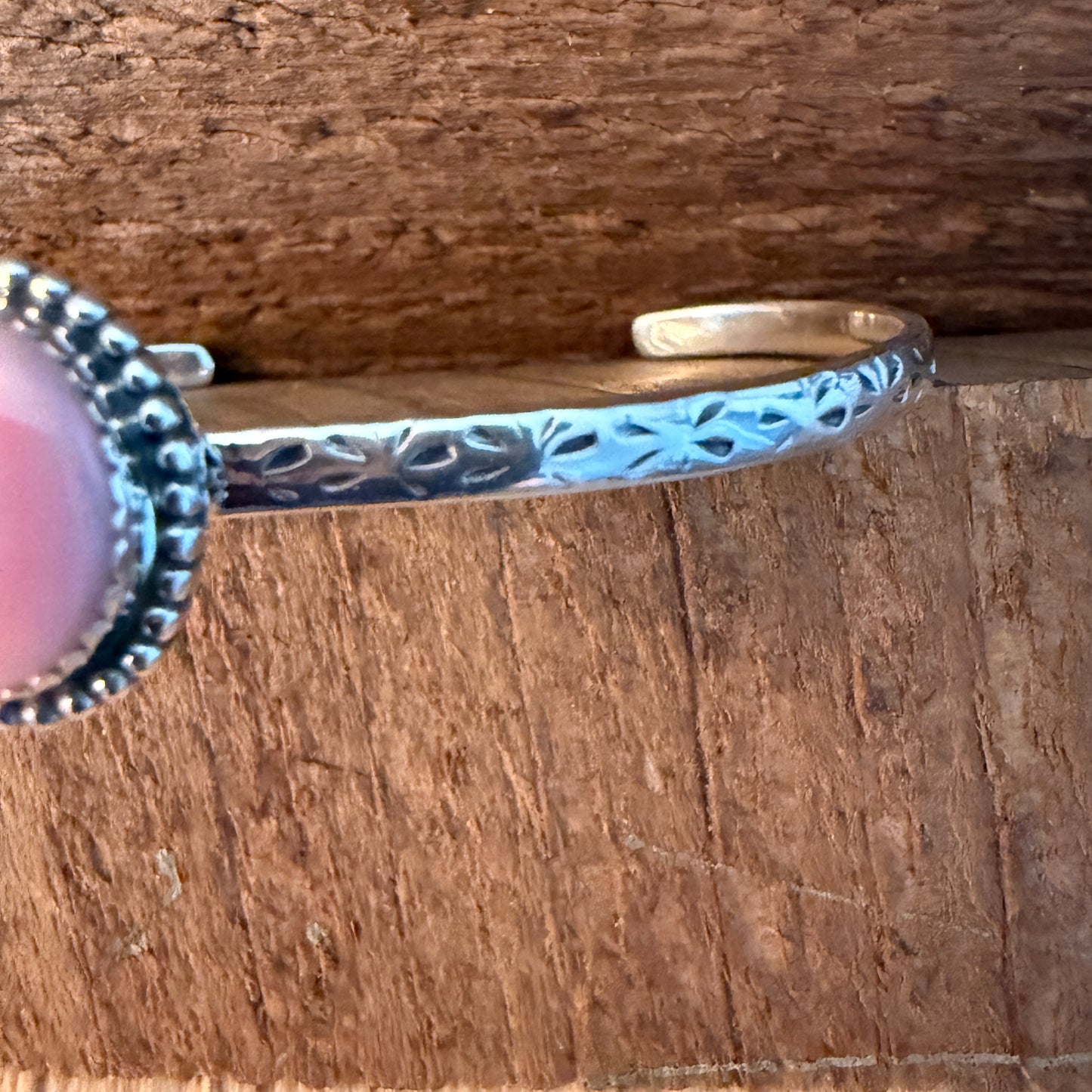 Navajo Style Pink Conch Gemstone Sterling Silver Adjustable Cuff Bracelet