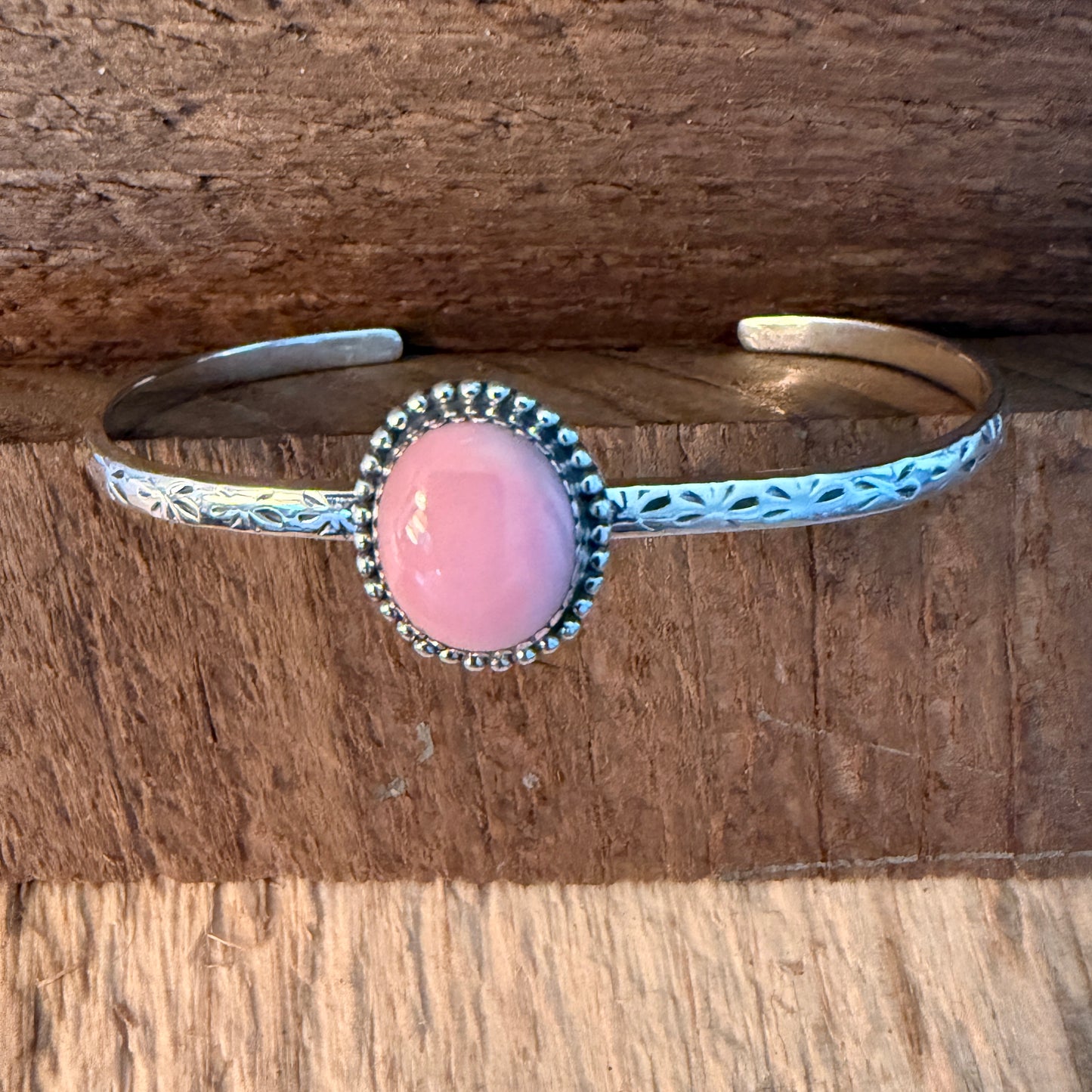 Navajo Style Pink Conch Gemstone Sterling Silver Adjustable Cuff Bracelet