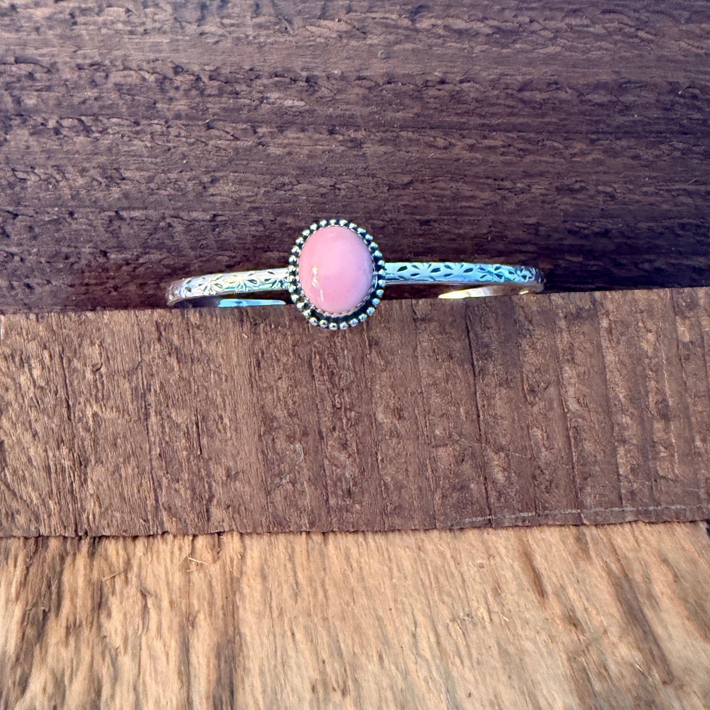 Navajo Style Pink Conch Gemstone Sterling Silver Adjustable Cuff Bracelet