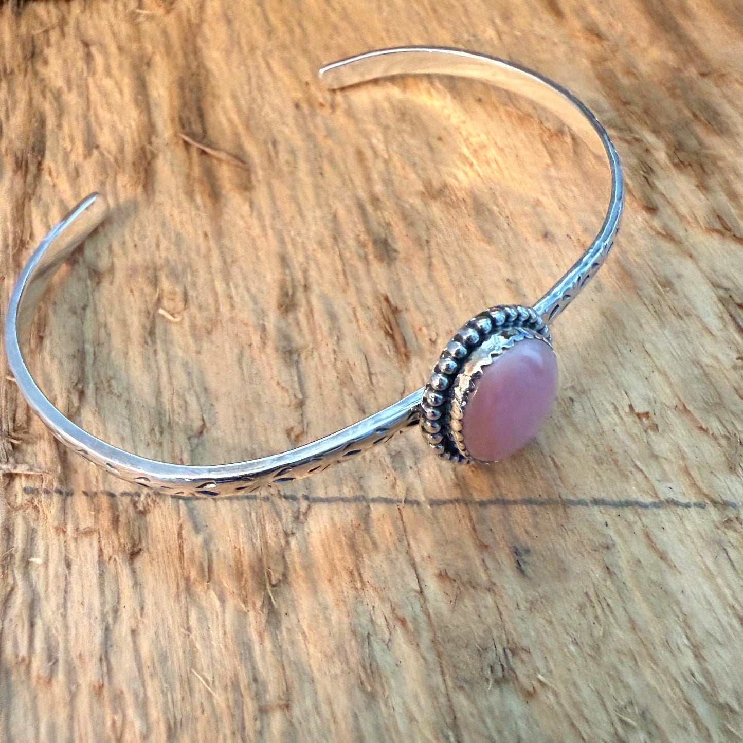 Navajo Style Pink Conch Gemstone Sterling Silver Adjustable Cuff Bracelet