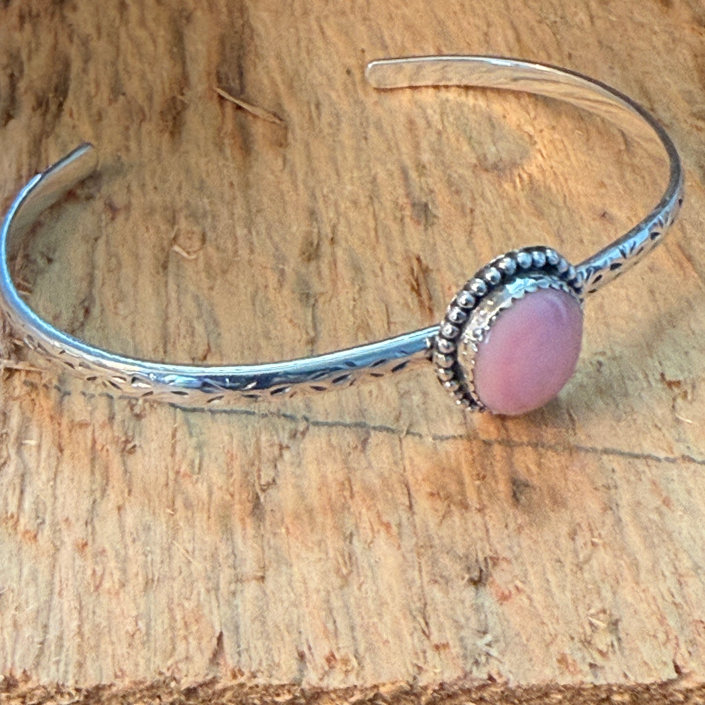 Navajo Style Pink Conch Gemstone Sterling Silver Adjustable Cuff Bracelet