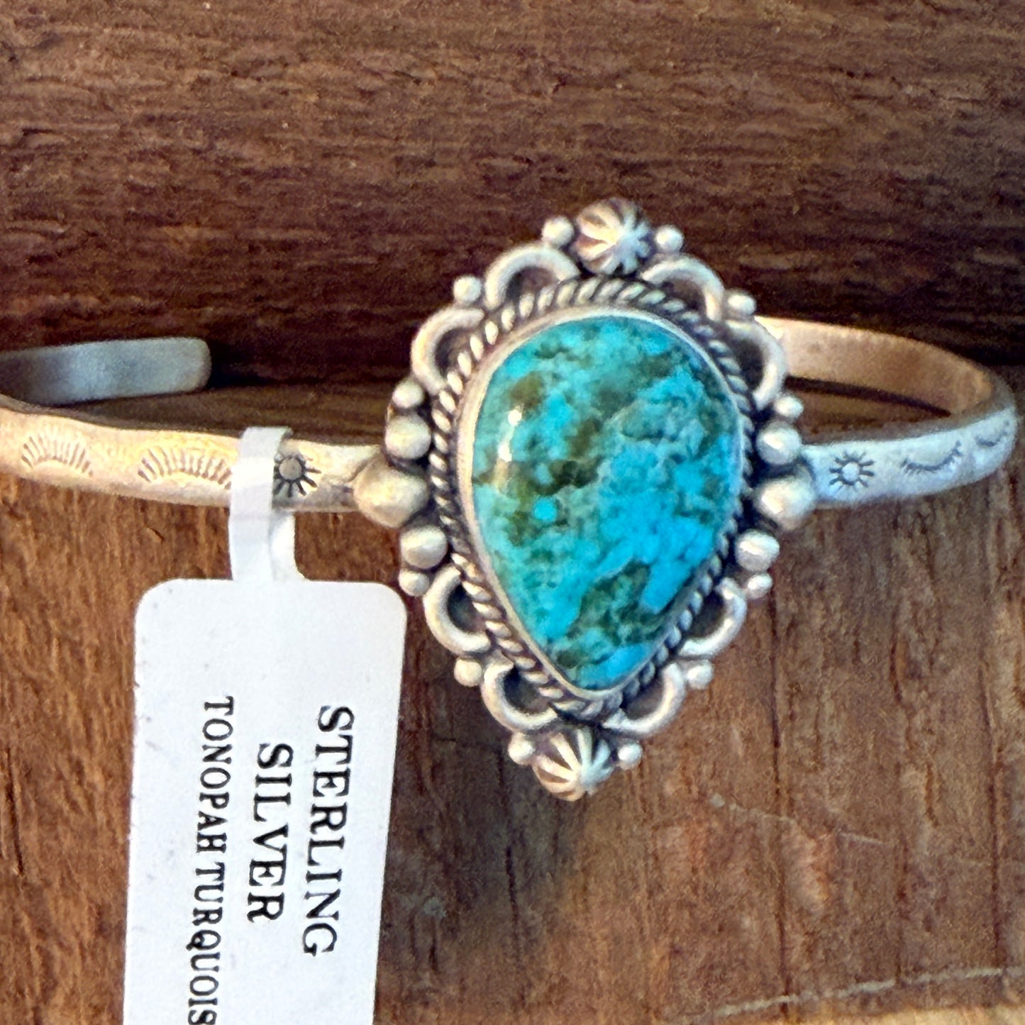 Tonopah Turquoise 925 Sterling Silver Cuff Bracelet Native Inspired Adjustable