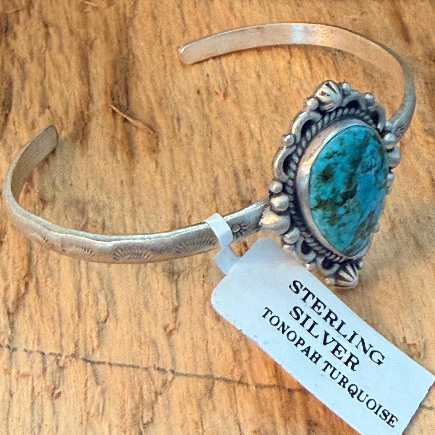 Tonopah Turquoise 925 Sterling Silver Cuff Bracelet Native Inspired Adjustable