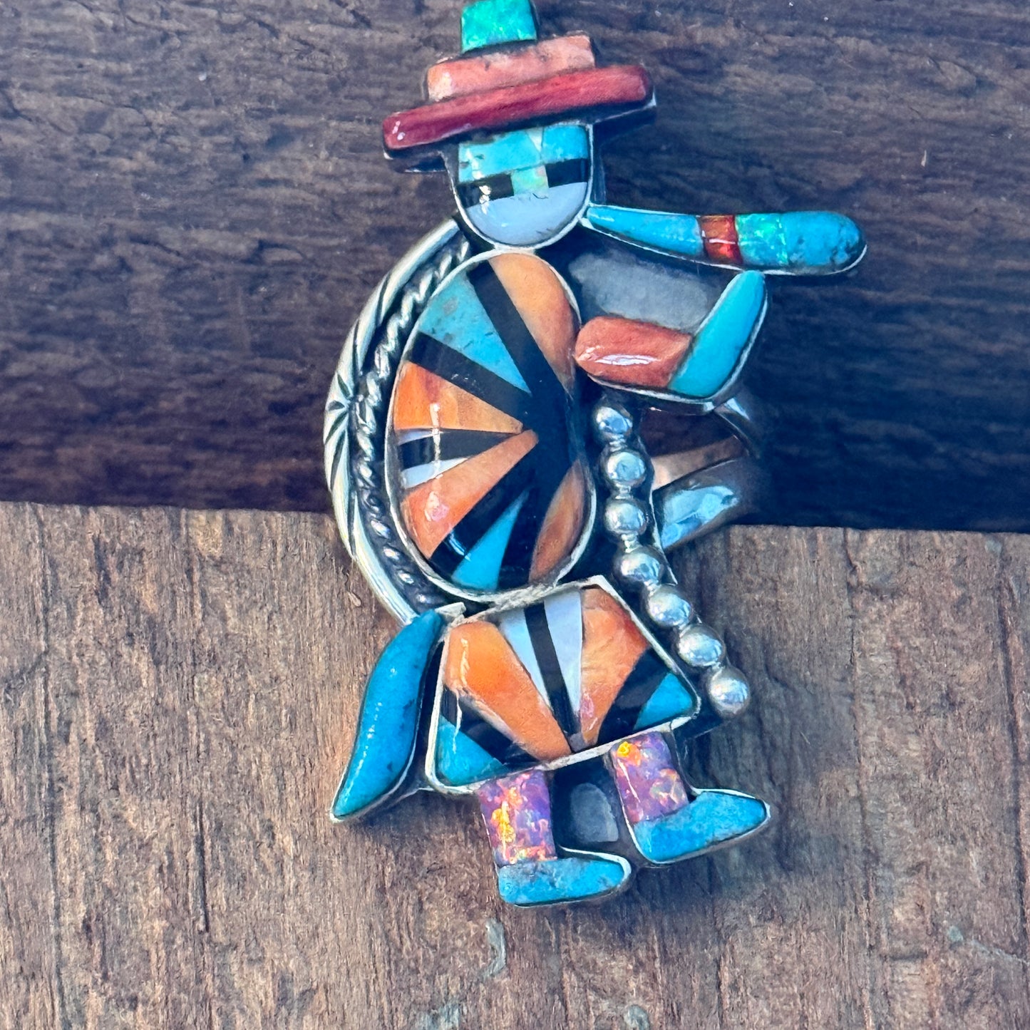 Native Inspired Turquoise Inlay Colorful Ring In 925 Sterling Silver Adjustable, 2 Inch