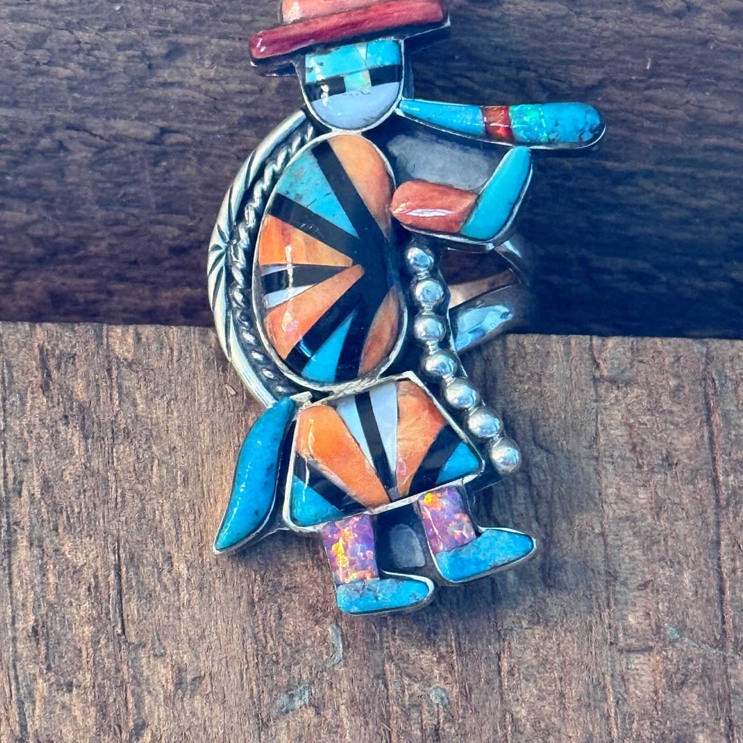 Native Inspired Turquoise Inlay Colorful Ring In 925 Sterling Silver Adjustable, 2 Inch