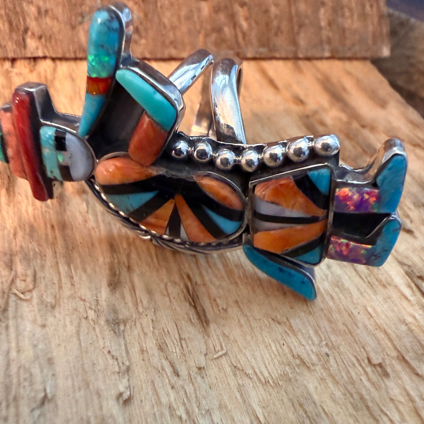 Native Inspired Turquoise Inlay Colorful Ring In 925 Sterling Silver Adjustable, 2 Inch