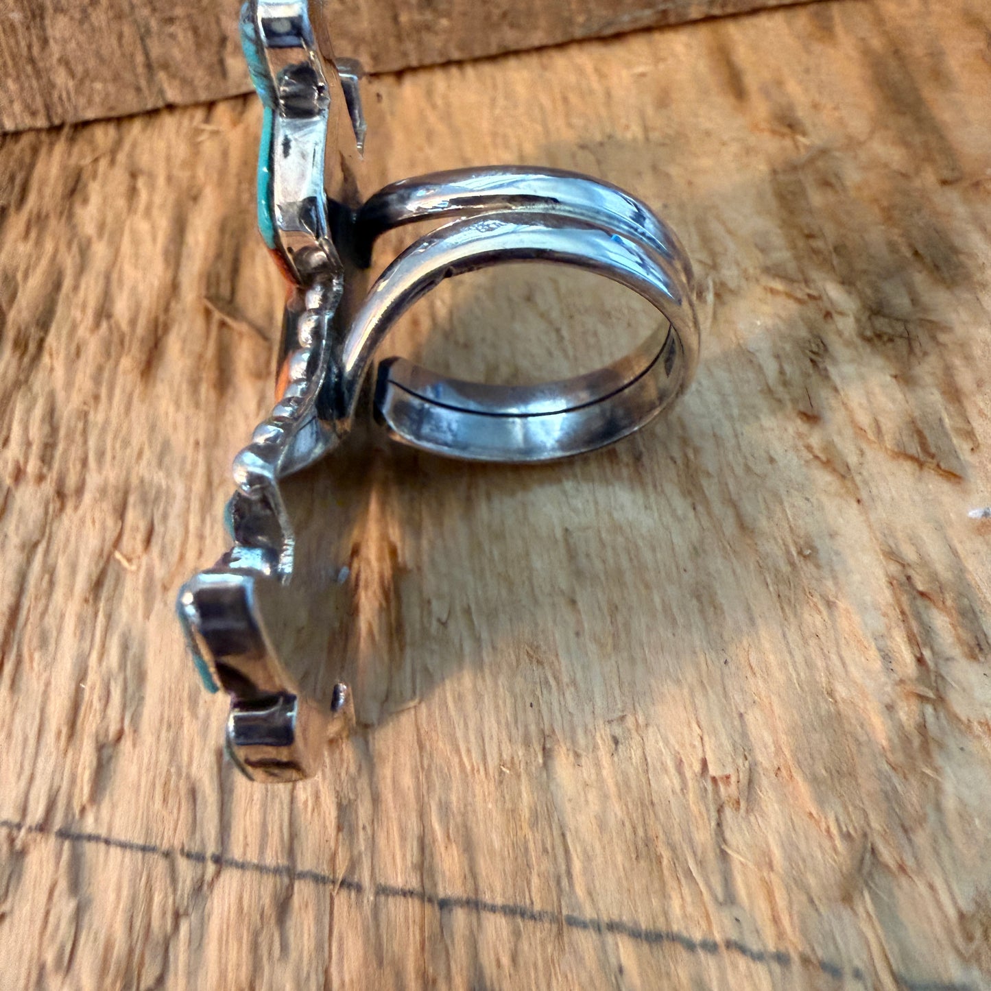 Native Inspired Turquoise Inlay Colorful Ring In 925 Sterling Silver Adjustable, 2 Inch