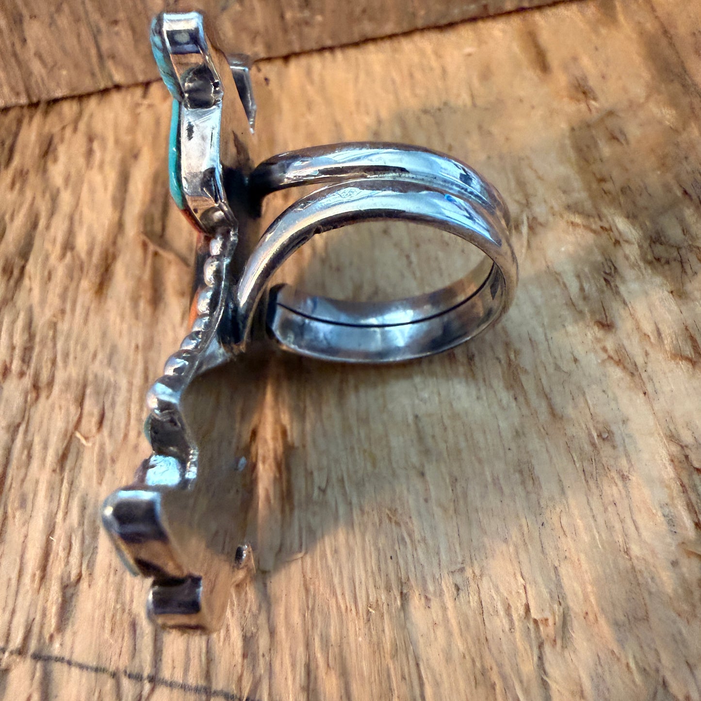 Native Inspired Turquoise Inlay Colorful Ring In 925 Sterling Silver Adjustable, 2 Inch