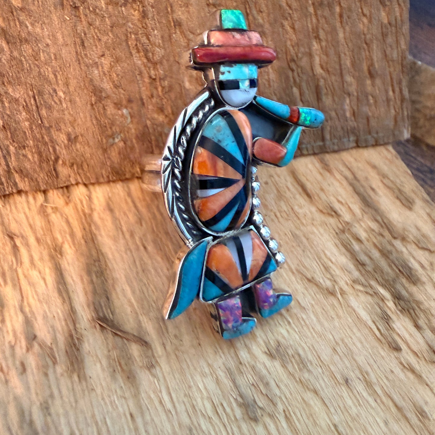 Native Inspired Turquoise Inlay Colorful Ring In 925 Sterling Silver Adjustable, 2 Inch