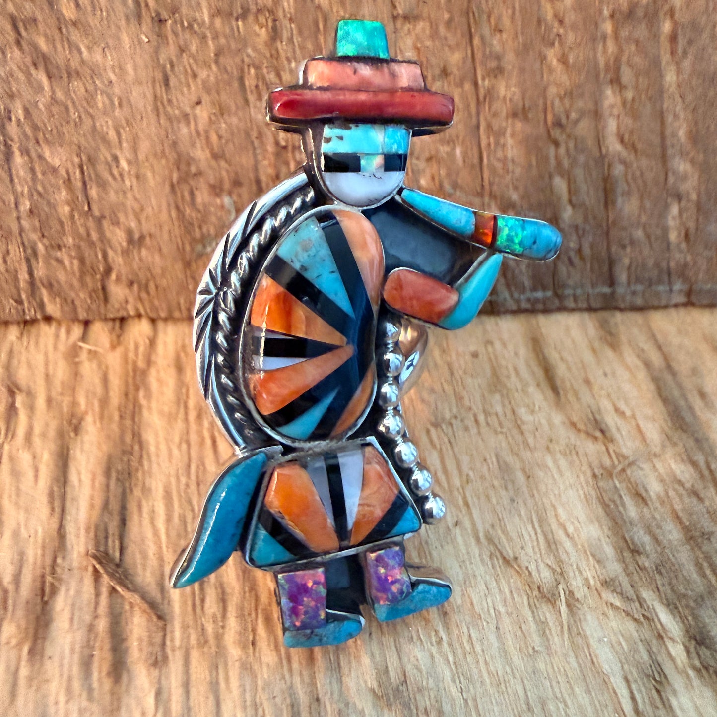 Native Inspired Turquoise Inlay Colorful Ring In 925 Sterling Silver Adjustable, 2 Inch