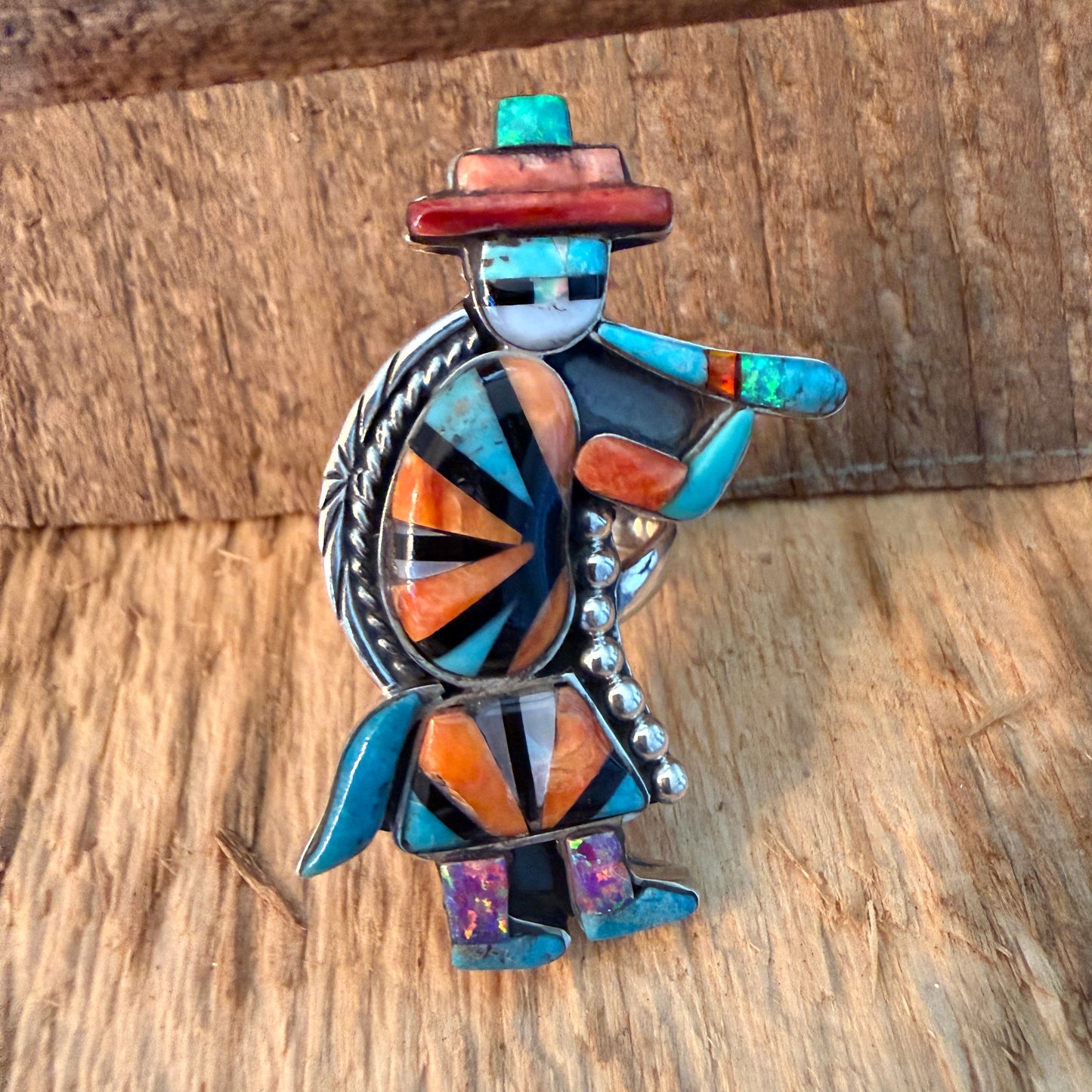 Native Inspired Turquoise Inlay Colorful Ring In 925 Sterling Silver Adjustable, 2 Inch