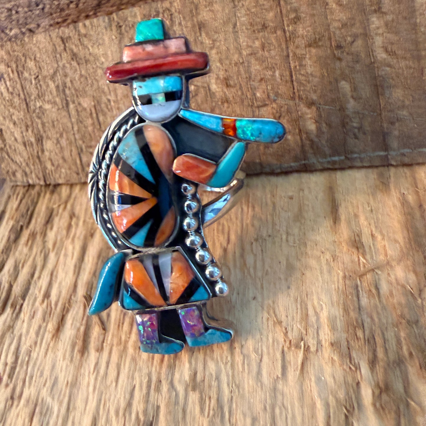 Native Inspired Turquoise Inlay Colorful Ring In 925 Sterling Silver Adjustable, 2 Inch