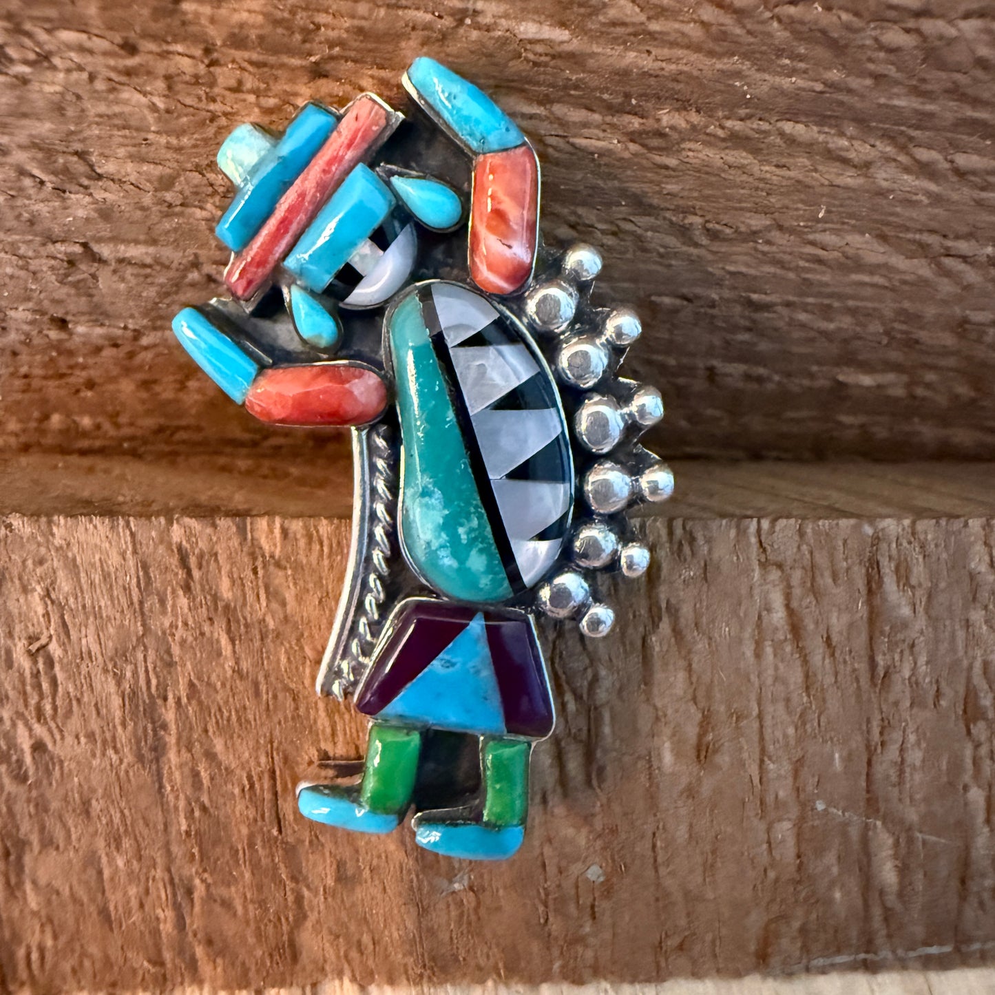 Handcrafted Native Inspired Turquoise Inlay Sterling Silver Cuff Ring Adjustable