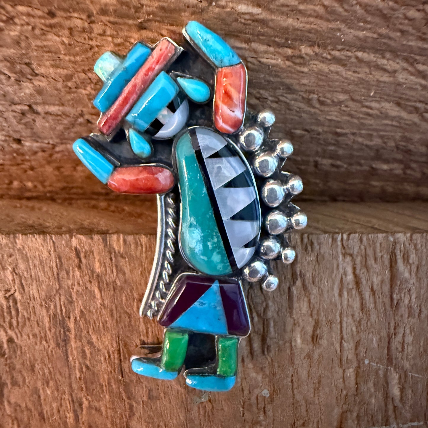Handcrafted Native Inspired Turquoise Inlay Sterling Silver Cuff Ring Adjustable
