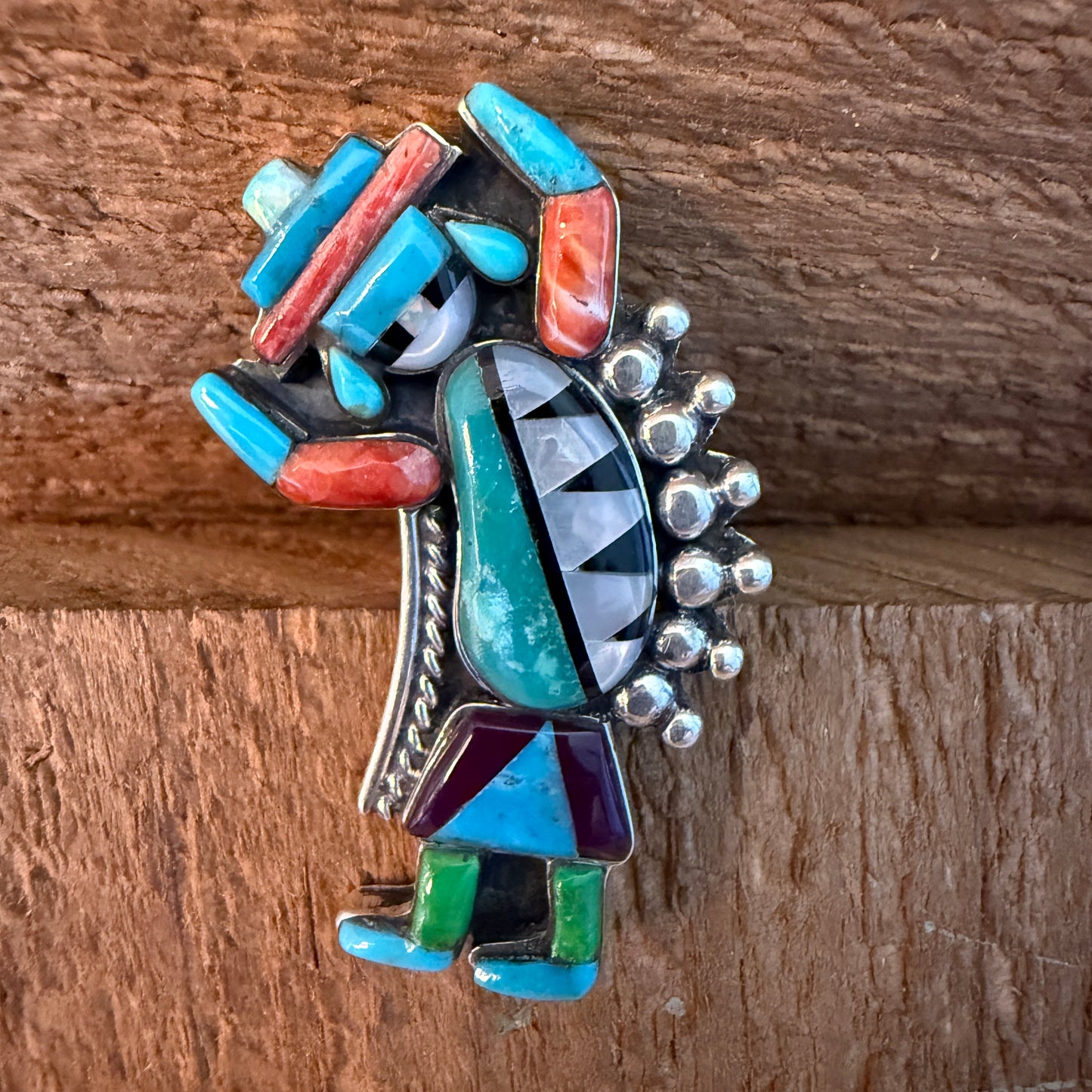 Handcrafted Native Inspired Turquoise Inlay Sterling Silver Cuff Ring Adjustable