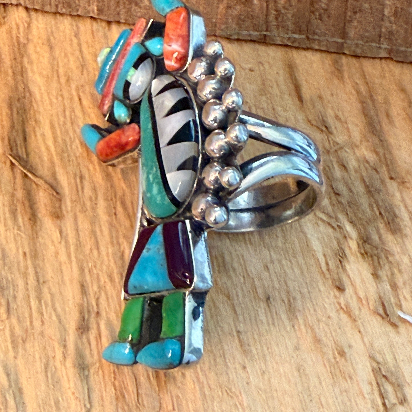 Handcrafted Native Inspired Turquoise Inlay Sterling Silver Cuff Ring Adjustable