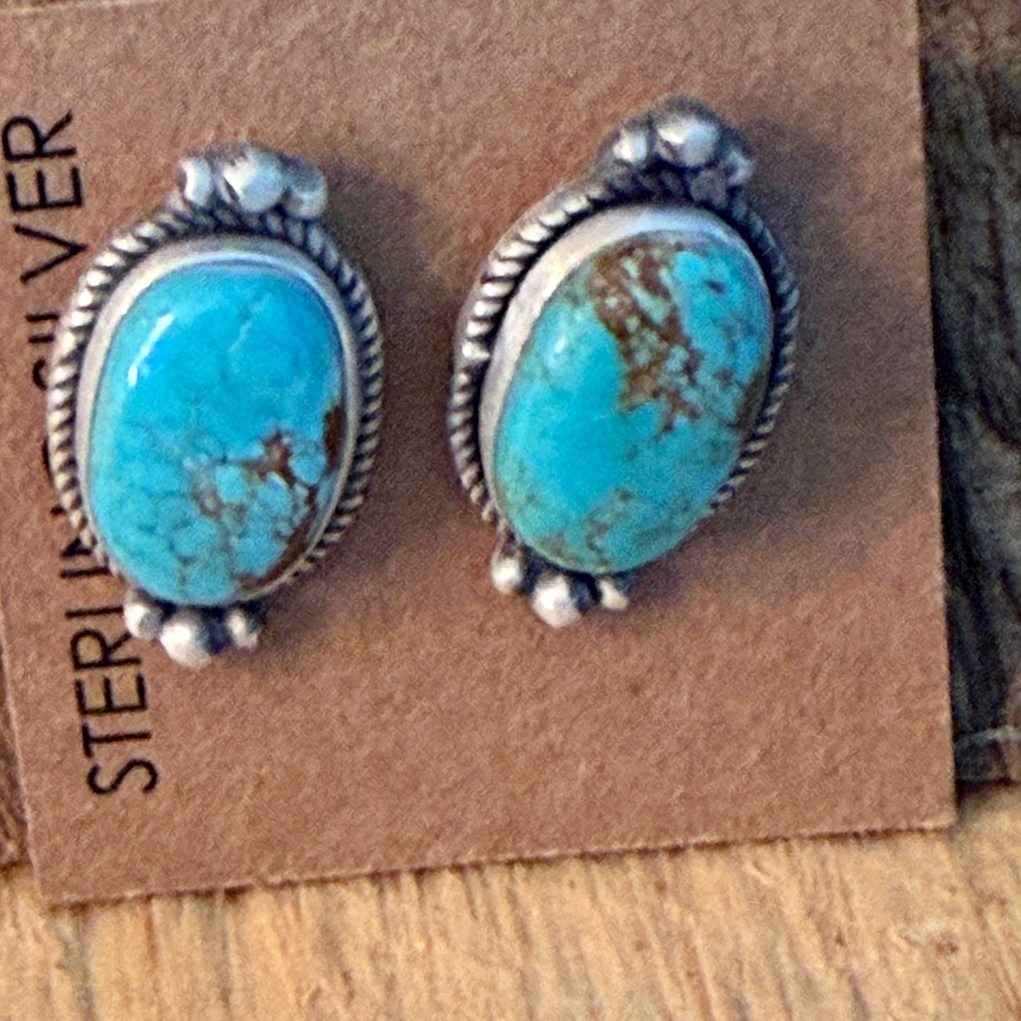 Native Inspired Number 8 Turquoise Gemstone Sterling Silver Stud Earrings