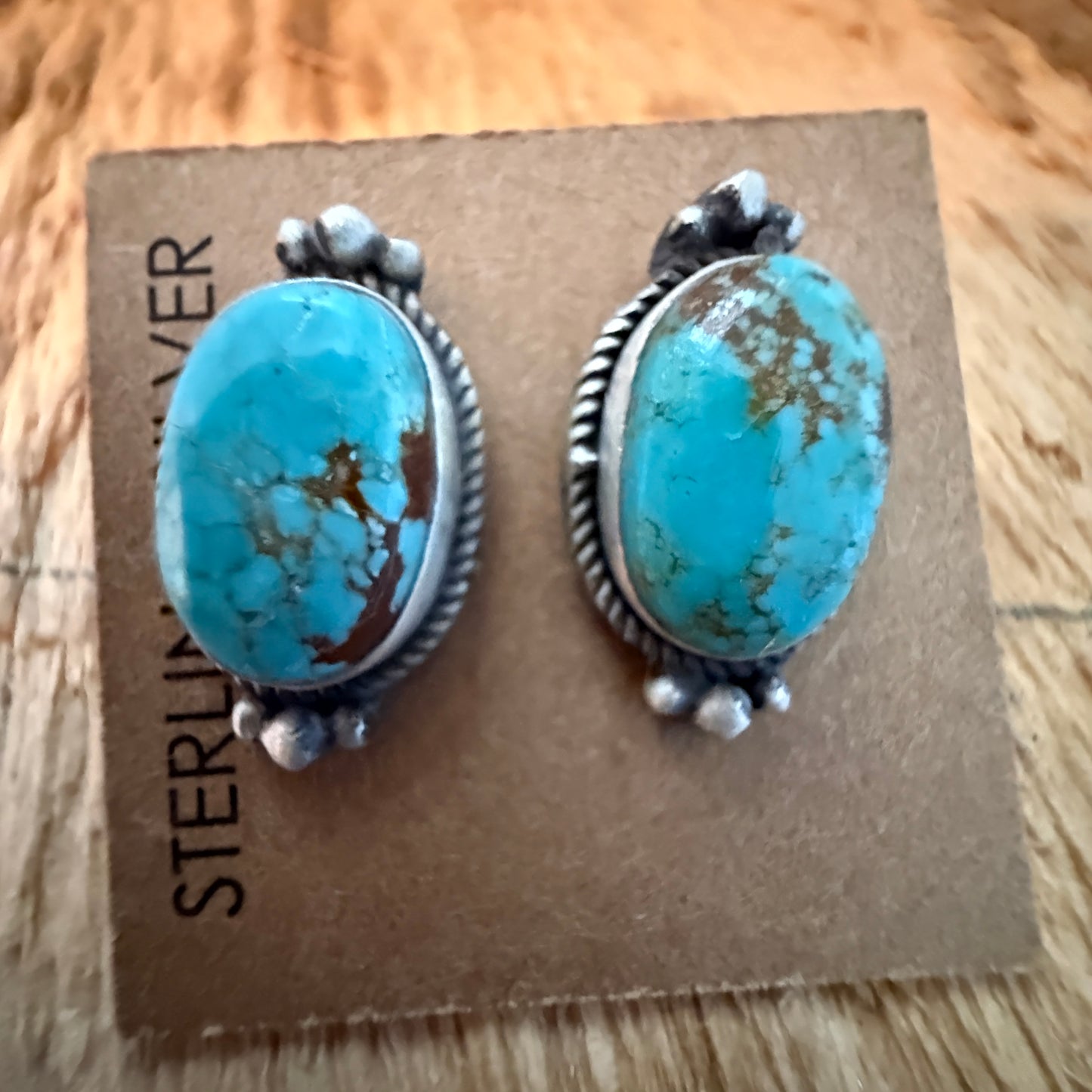 Native Inspired Number 8 Turquoise Gemstone Sterling Silver Stud Earrings