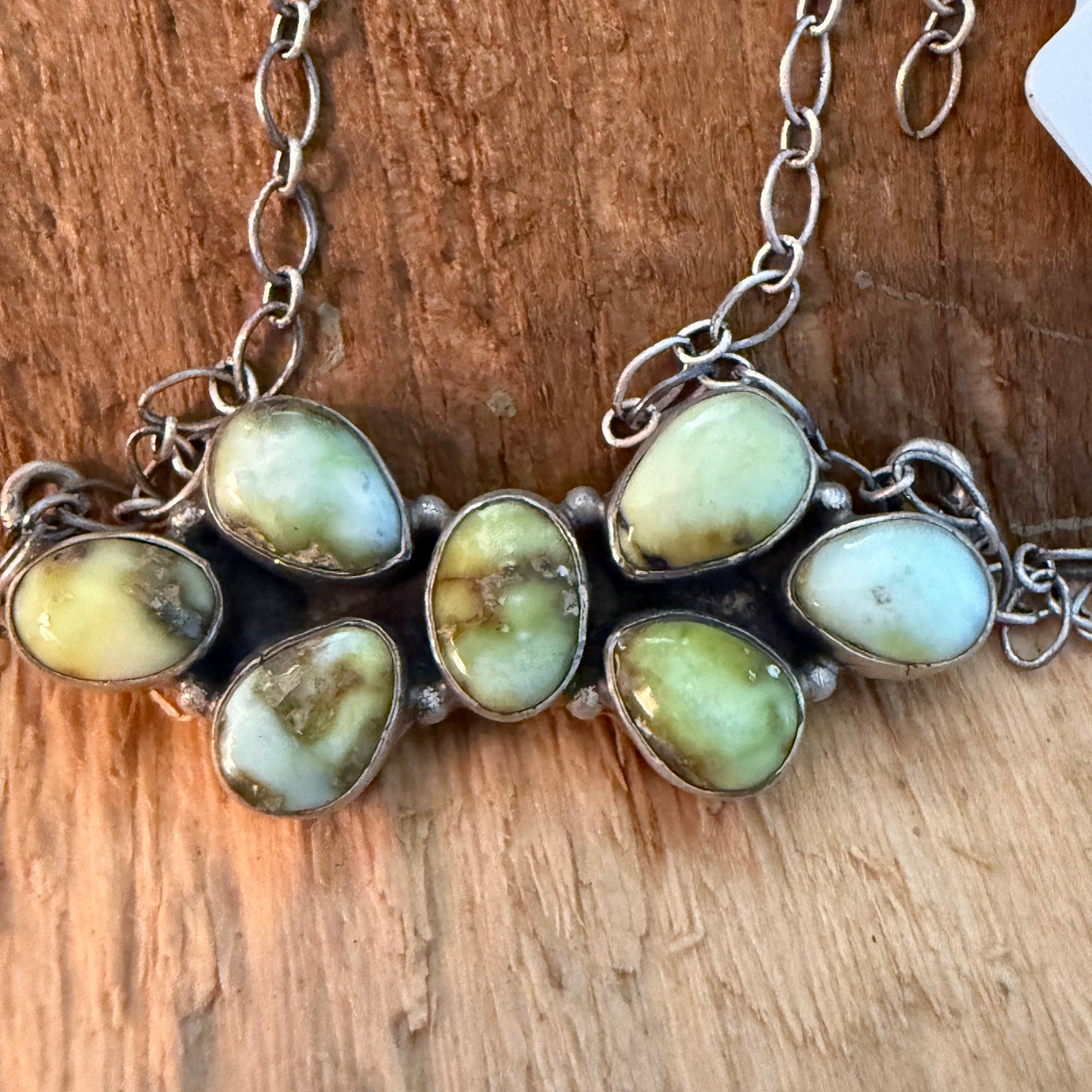 Native Inspired Palomino Turquoise Seven Gemstone Cluster Sterling Bar Pendant