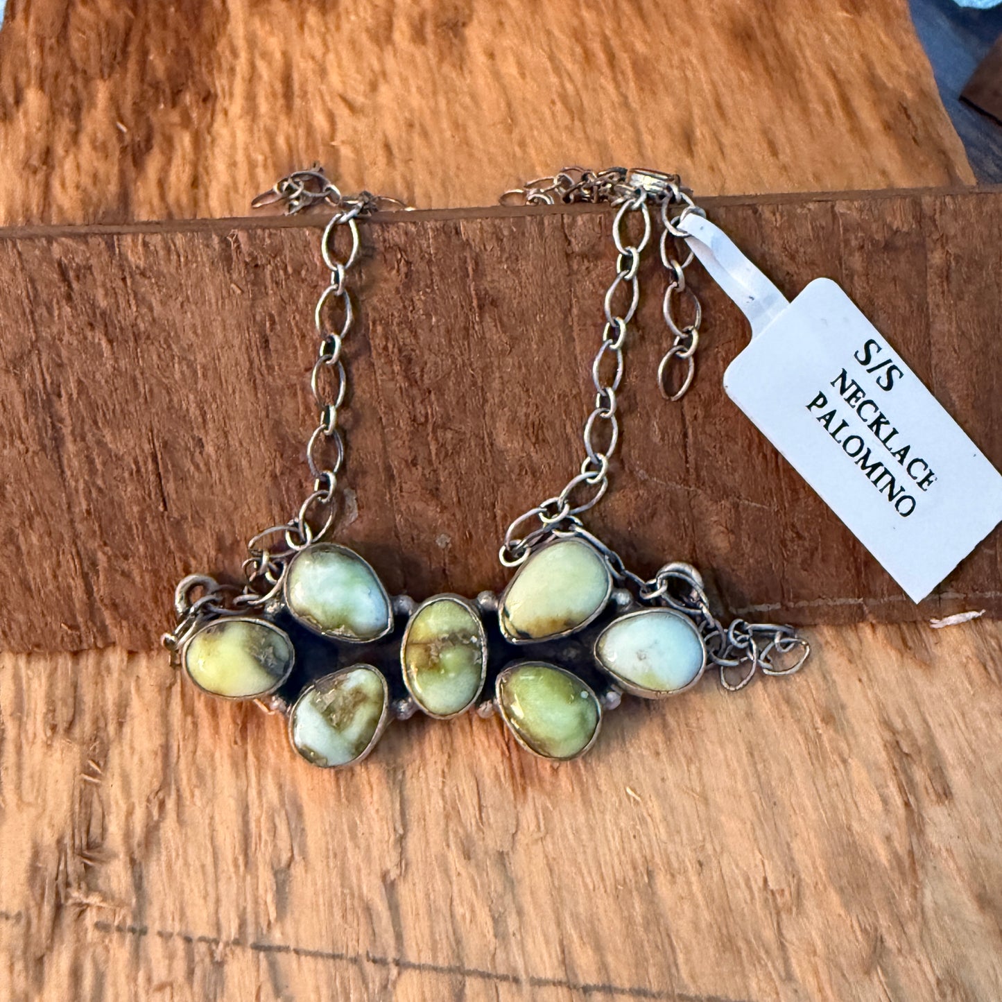 Native Inspired Palomino Turquoise Seven Gemstone Cluster Sterling Bar Pendant