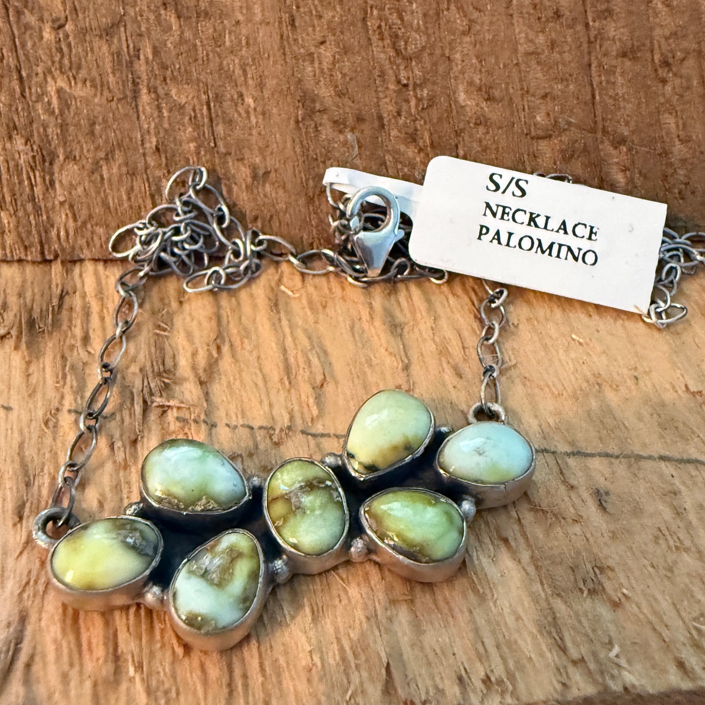Native Inspired Palomino Turquoise Seven Gemstone Cluster Sterling Bar Pendant