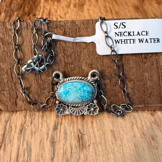 Navajo Inspired White Water Turquoise Pendant Necklace Sterling Silver
