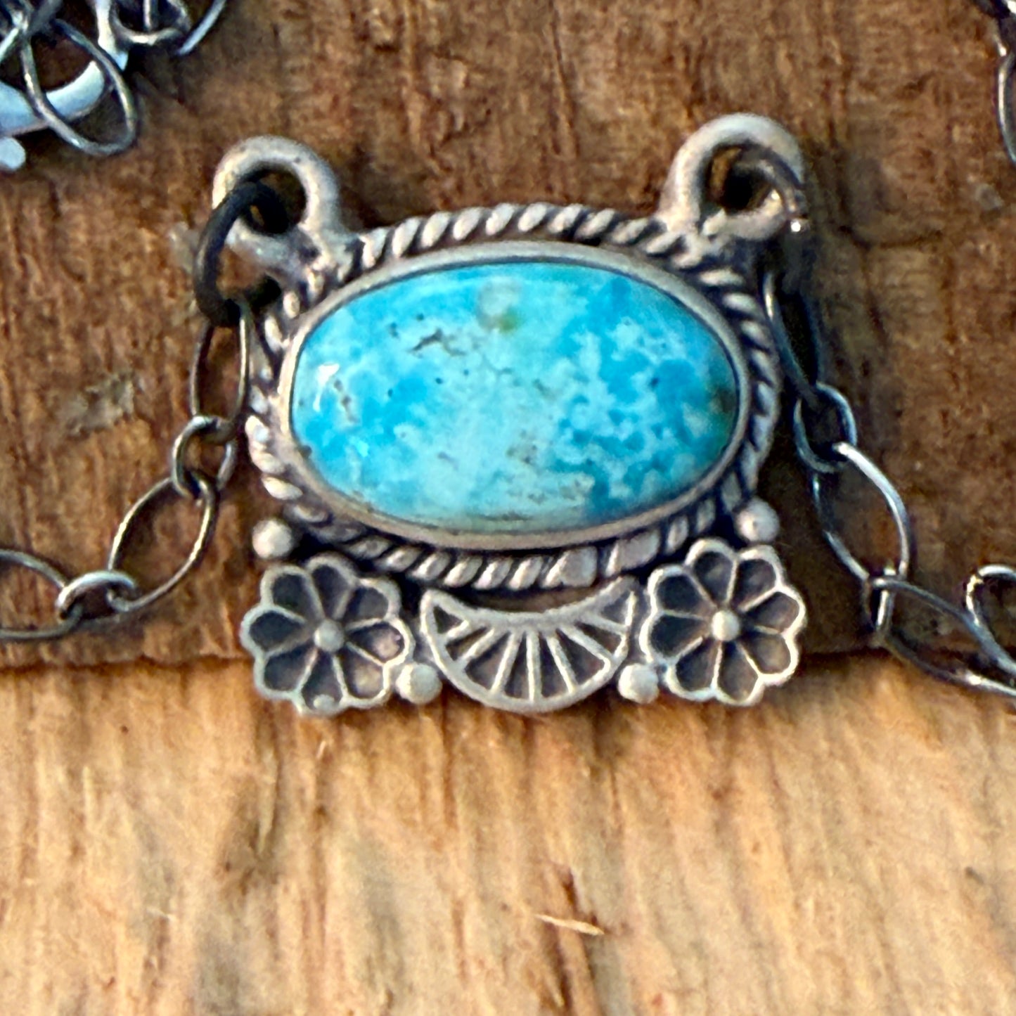 Navajo Inspired White Water Turquoise Pendant Necklace Sterling Silver