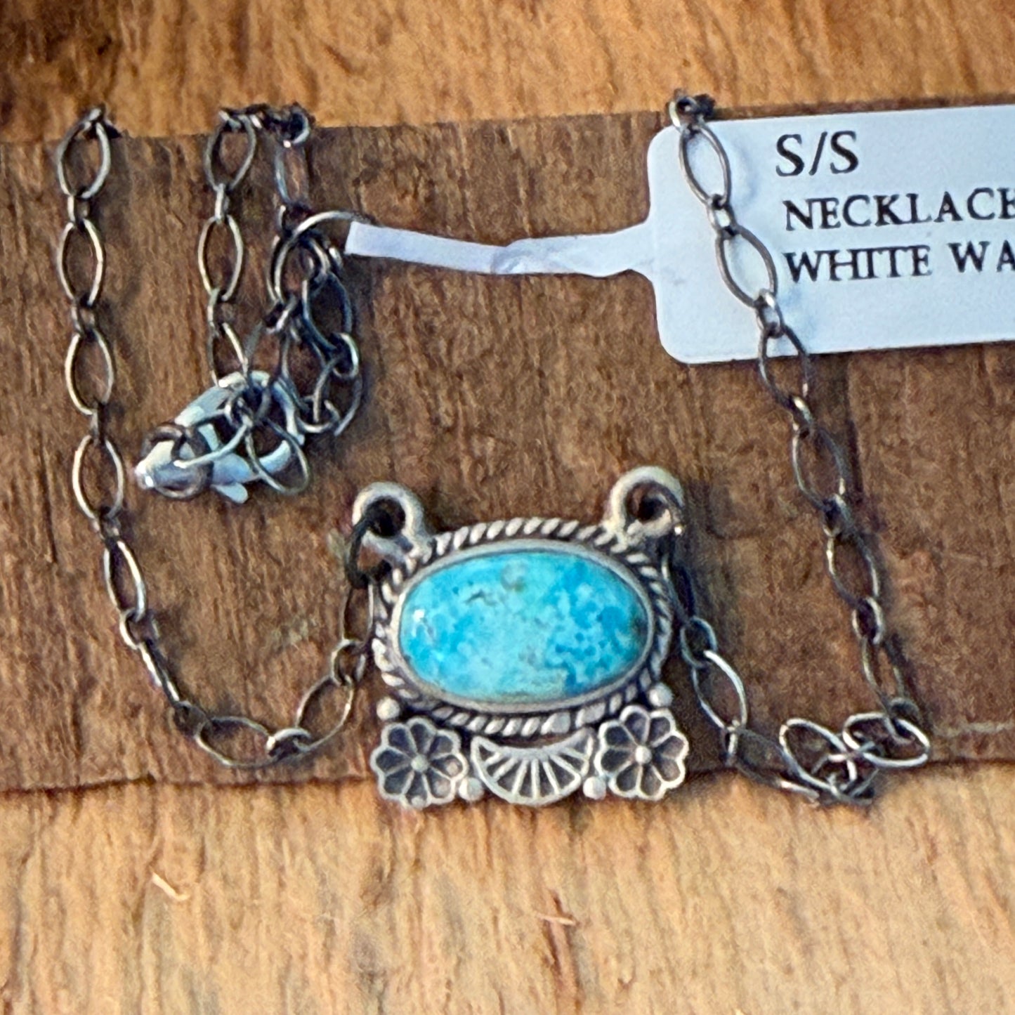 Navajo Inspired White Water Turquoise Pendant Necklace Sterling Silver
