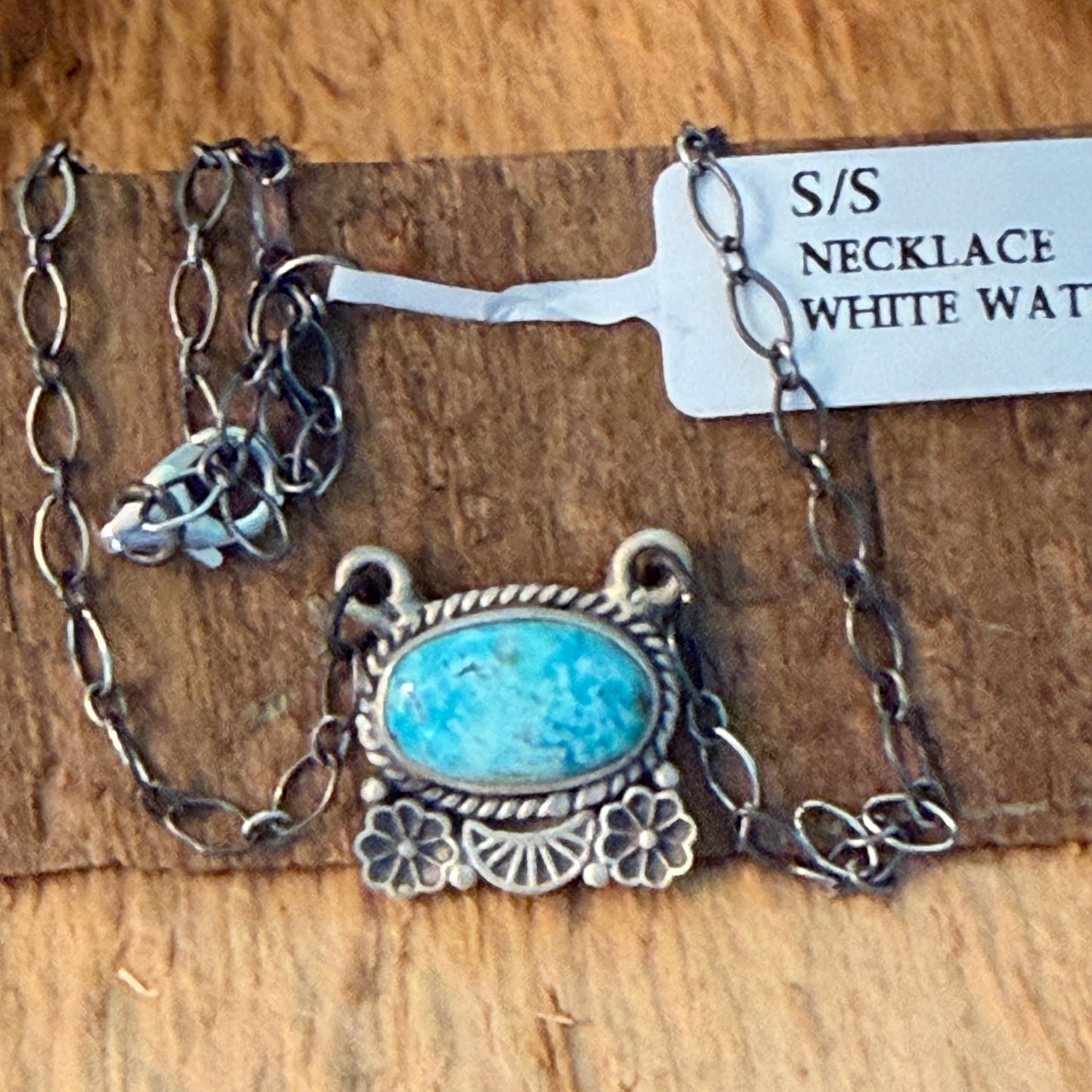 Navajo Inspired White Water Turquoise Pendant Necklace Sterling Silver
