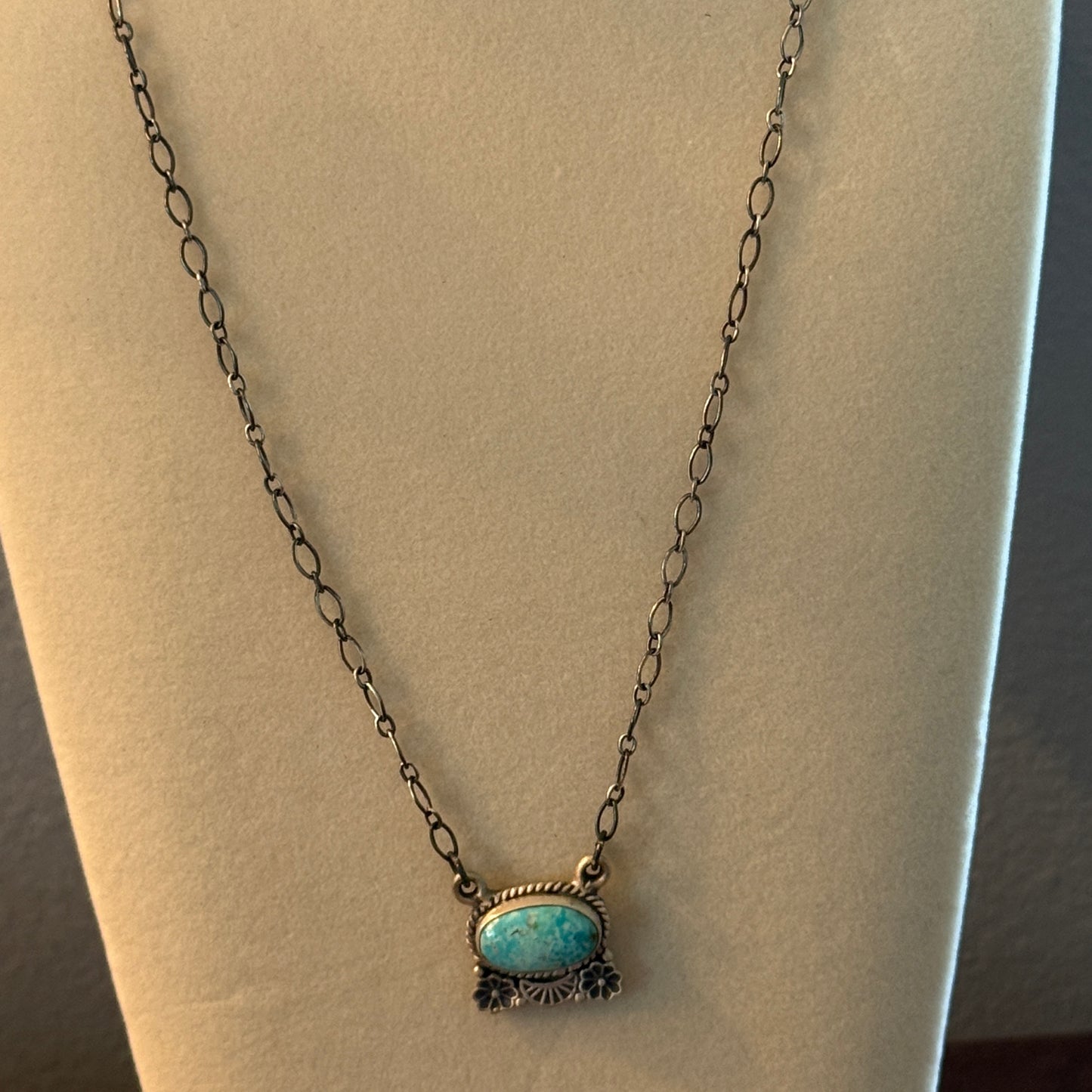 Navajo Inspired White Water Turquoise Pendant Necklace Sterling Silver