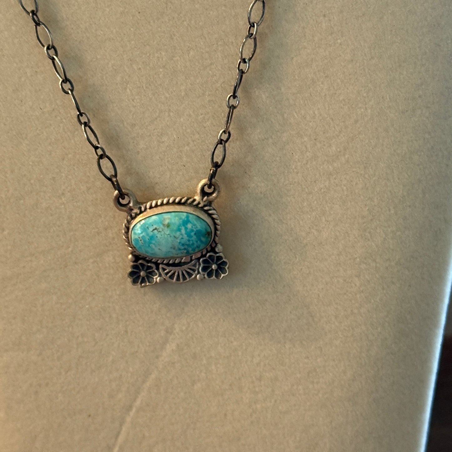 Navajo Inspired White Water Turquoise Pendant Necklace Sterling Silver